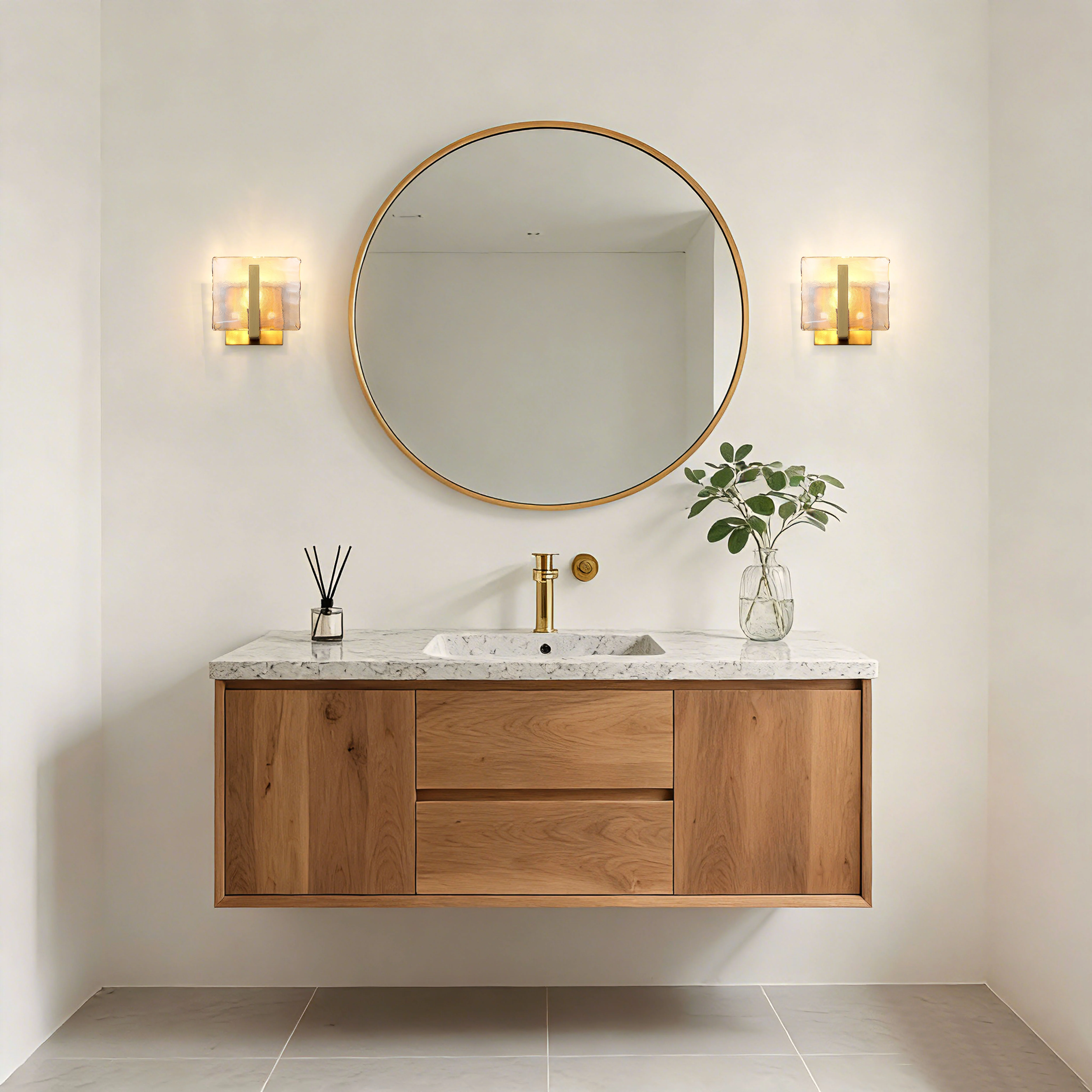 Aenon 1-light Wall Sconce in Brushed Champagne Brass with Amber Water Glass - Image 6