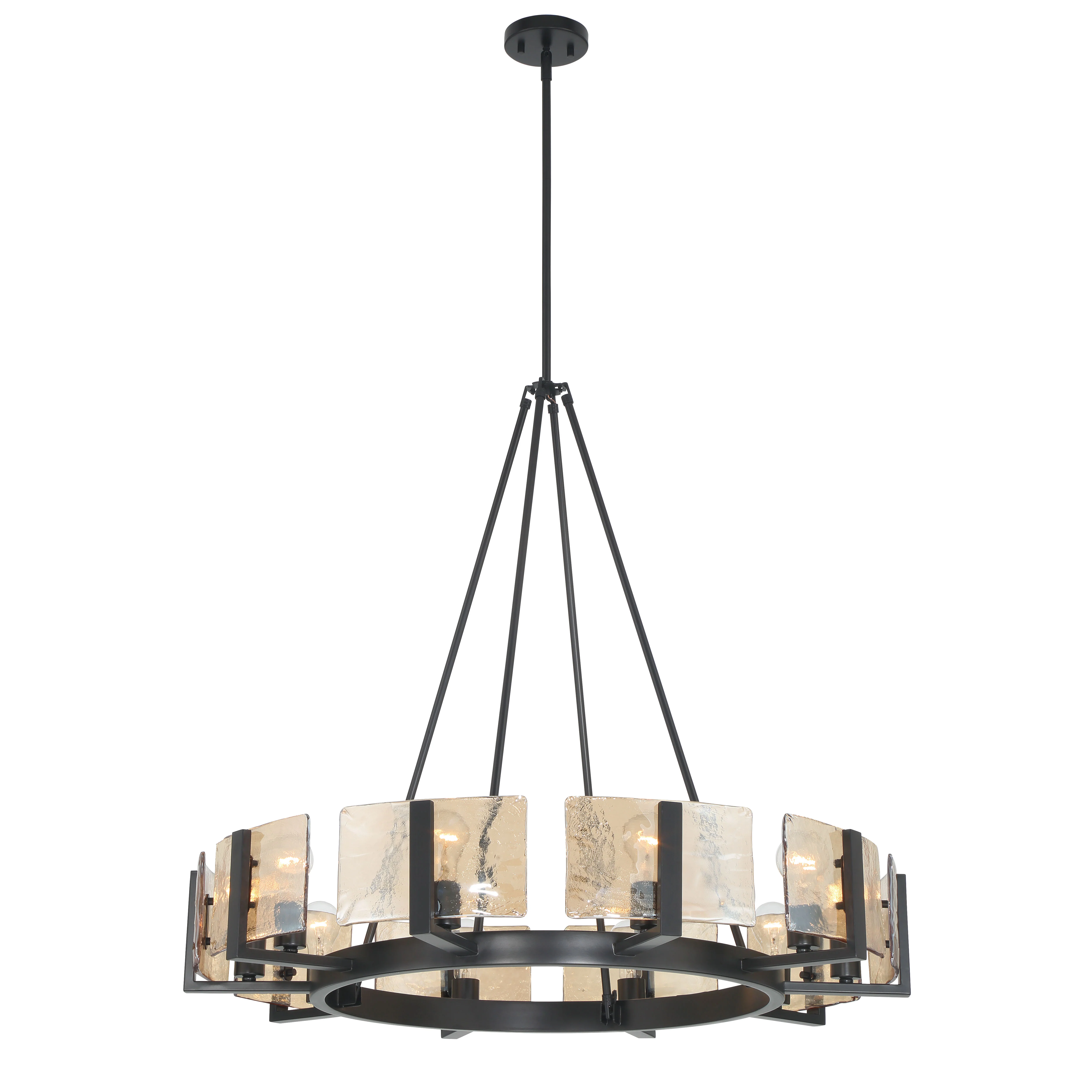 Aenon 10-light Chandelier in Matte Black with Amber Water Glass