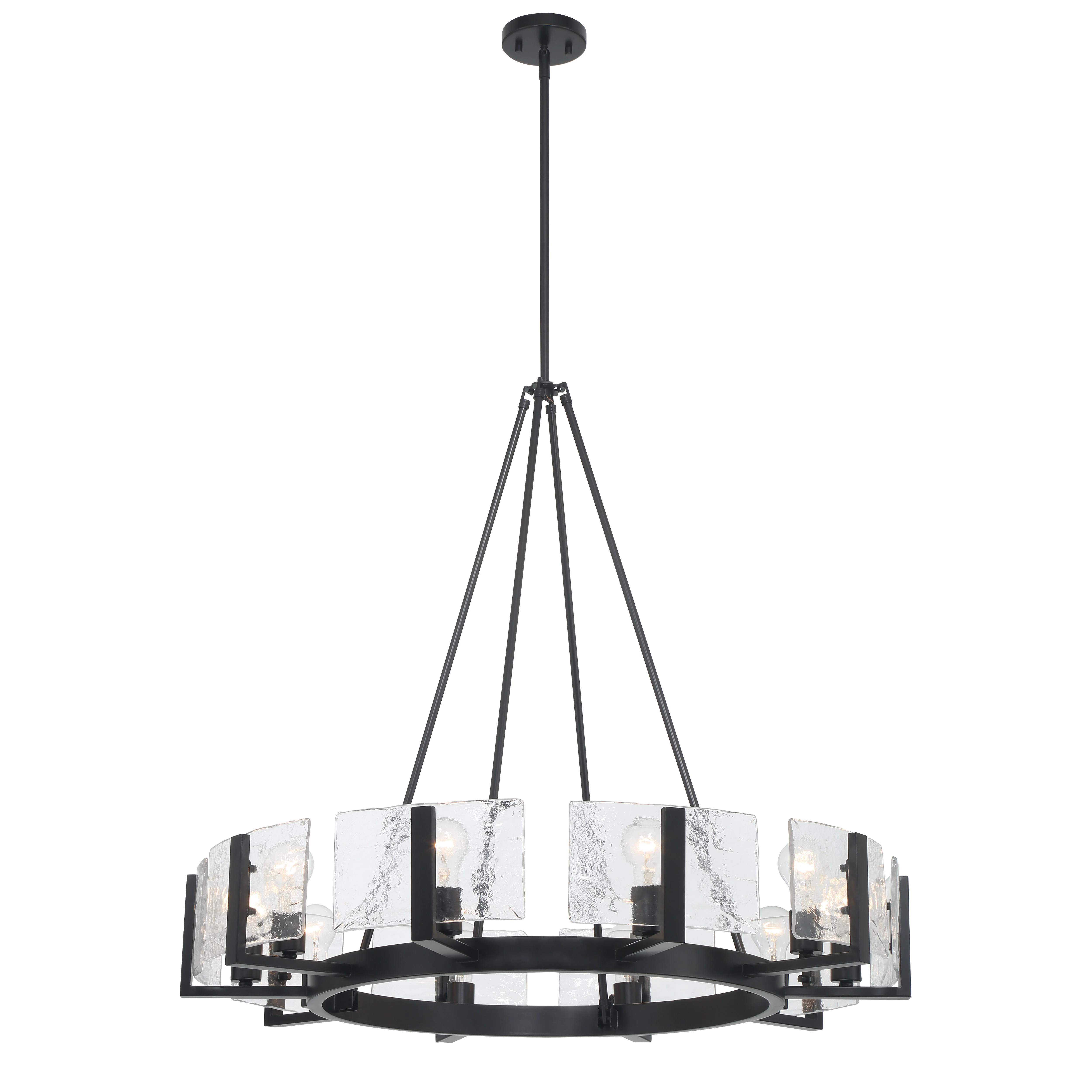 Aenon 10-light Chandelier in Matte Black with Hammered Water Glass
