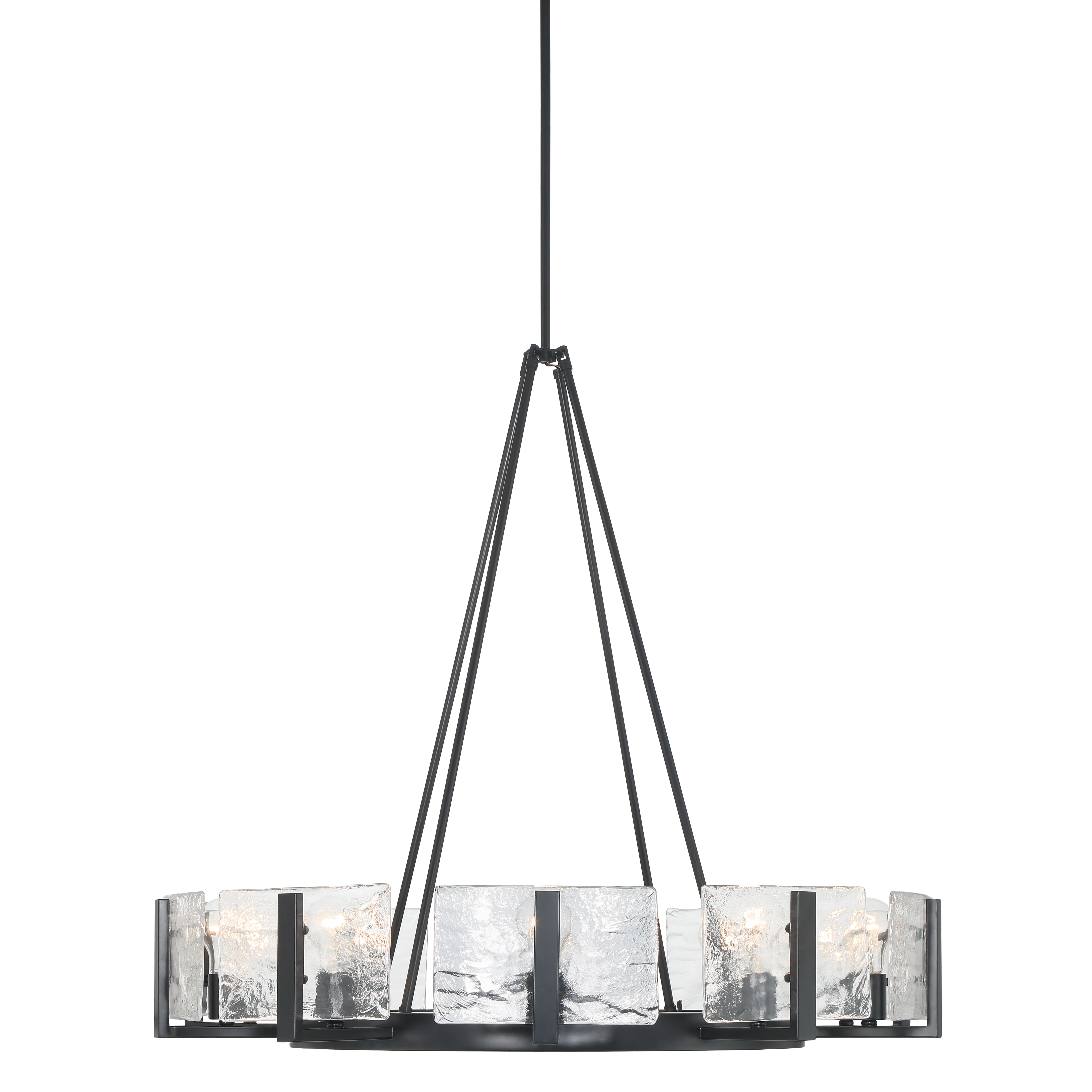 Aenon 10-light Chandelier in Matte Black with Hammered Water Glass - Image 3