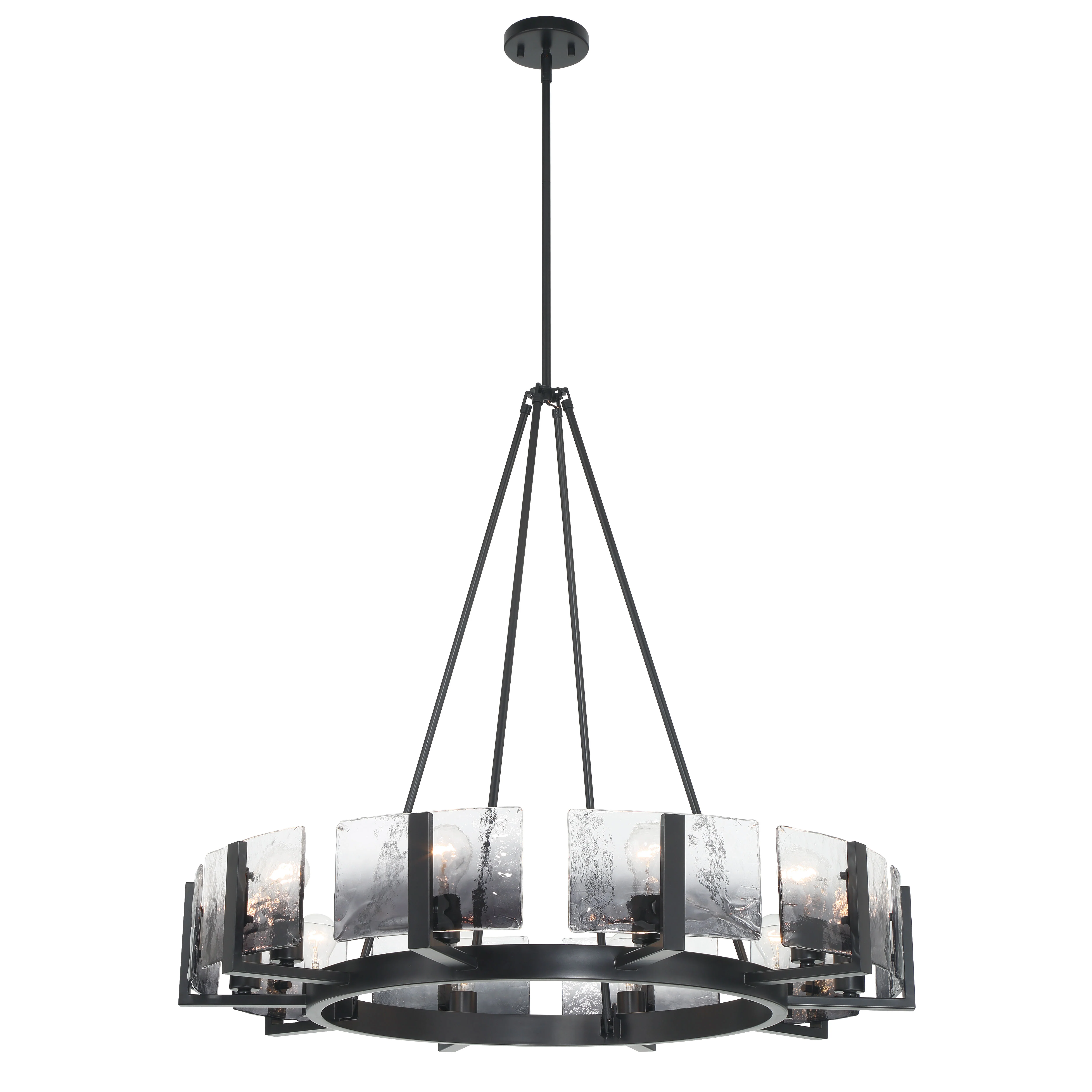 Aenon 10-light Chandelier in Matte Black with Smokey Water Glass