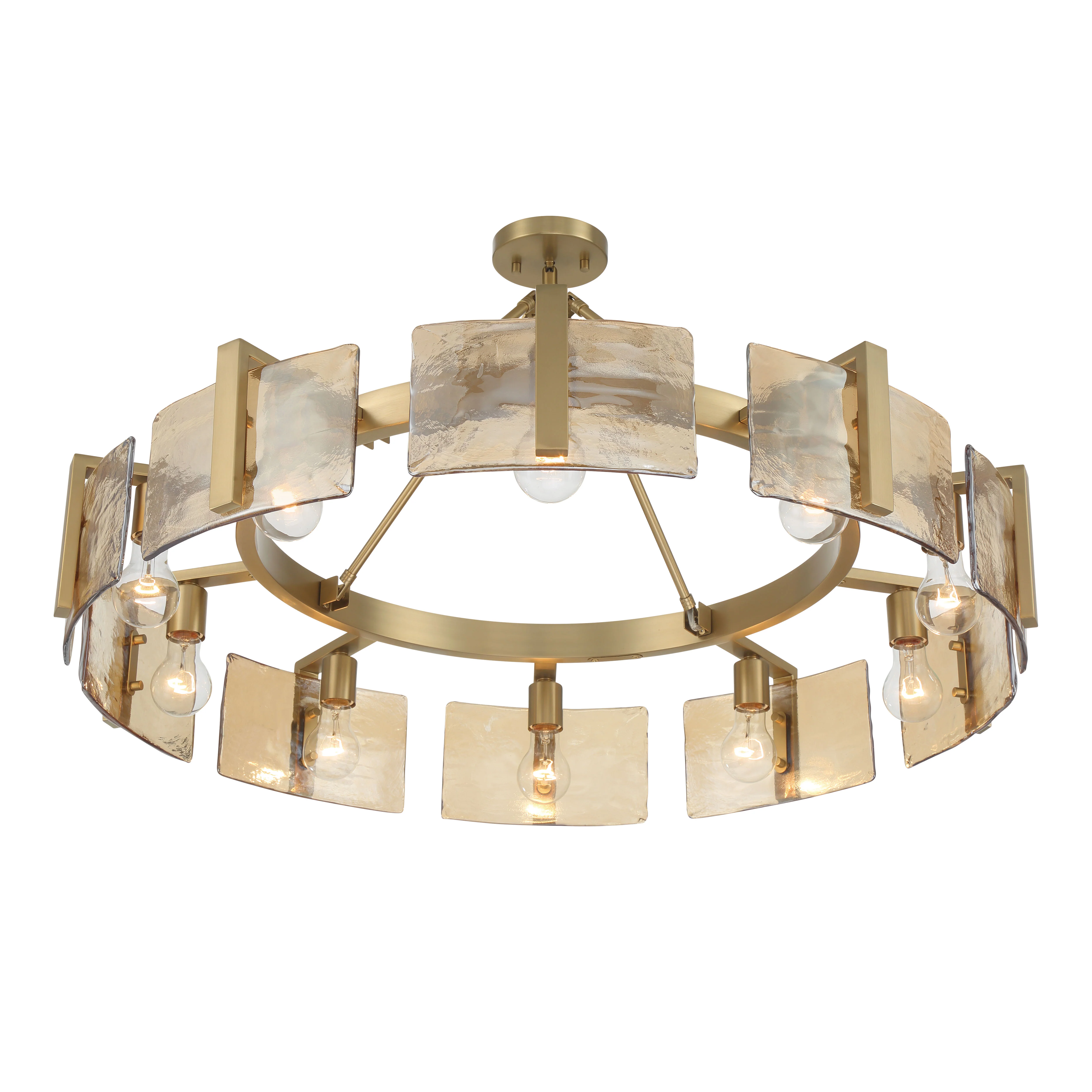 Aenon 10-light Semi-Flush Mount in Brushed Champagne Brass with Amber Water Glass - Image 8