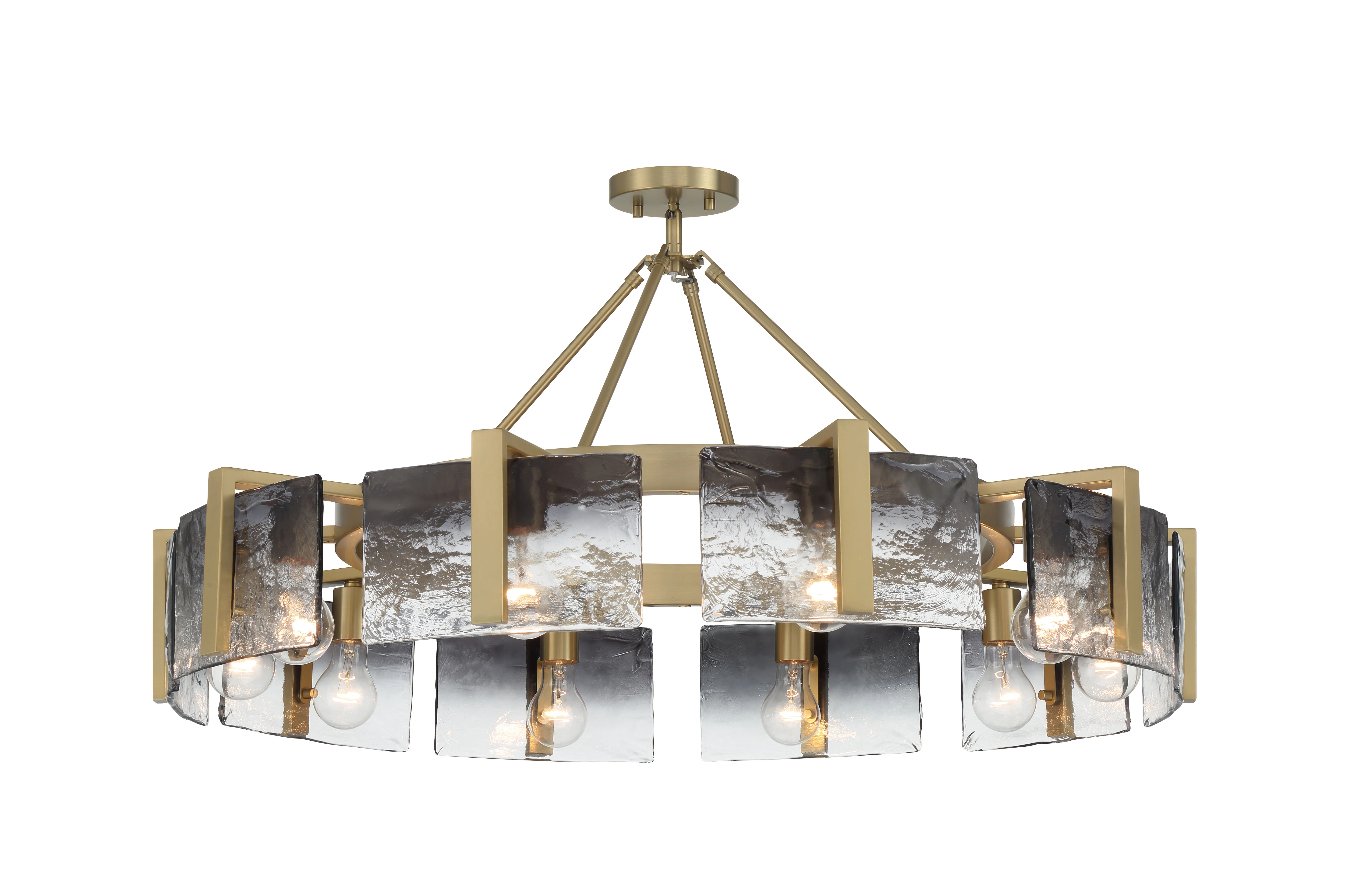 Aenon 10-light Semi-Flush Mount in Brushed Champagne Brass with Smokey Water Glass