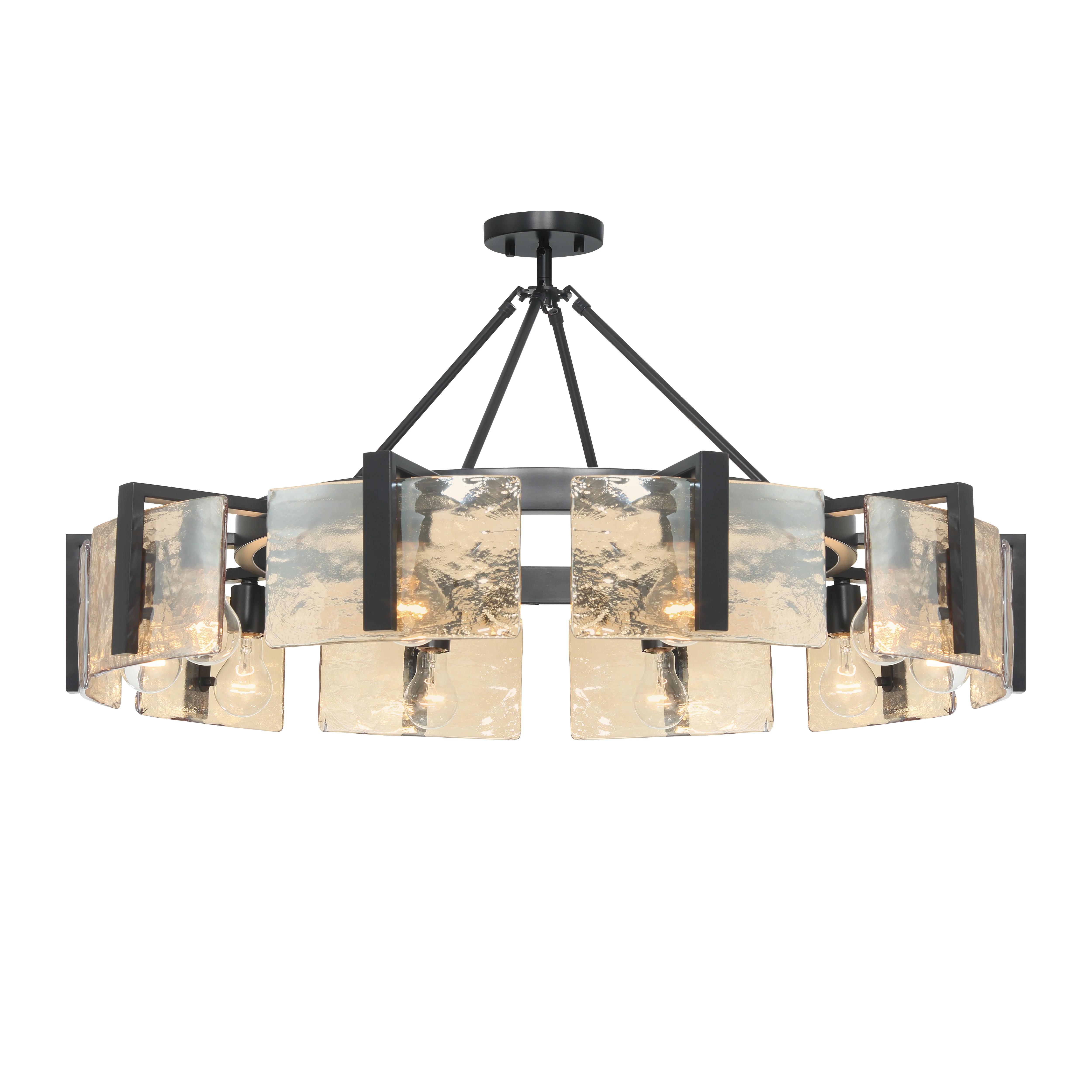 Aenon 10-light Semi-Flush Mount in Matte Black with Amber Water Glass