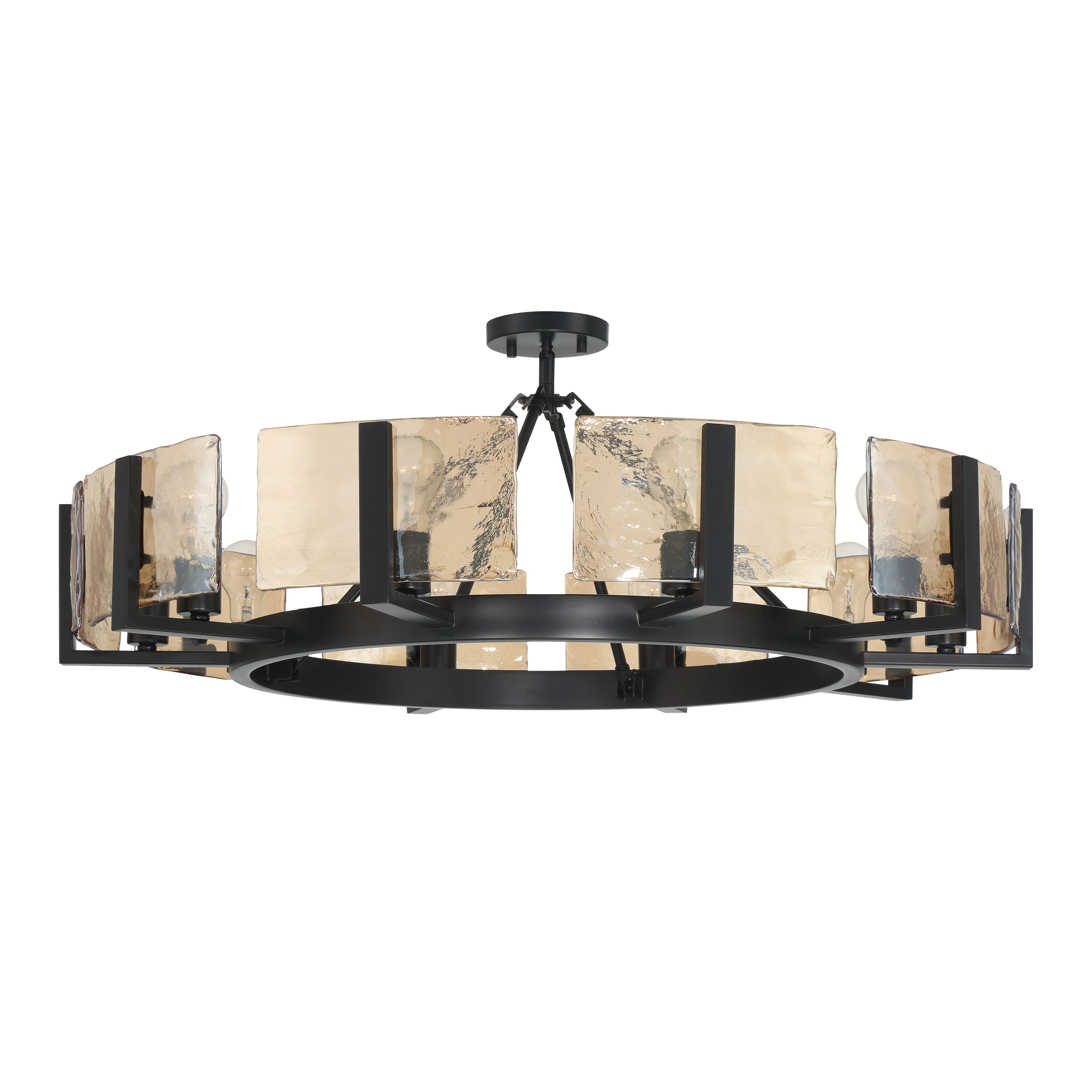 Aenon 10-light Semi-Flush Mount in Matte Black with Amber Water Glass - Image 2
