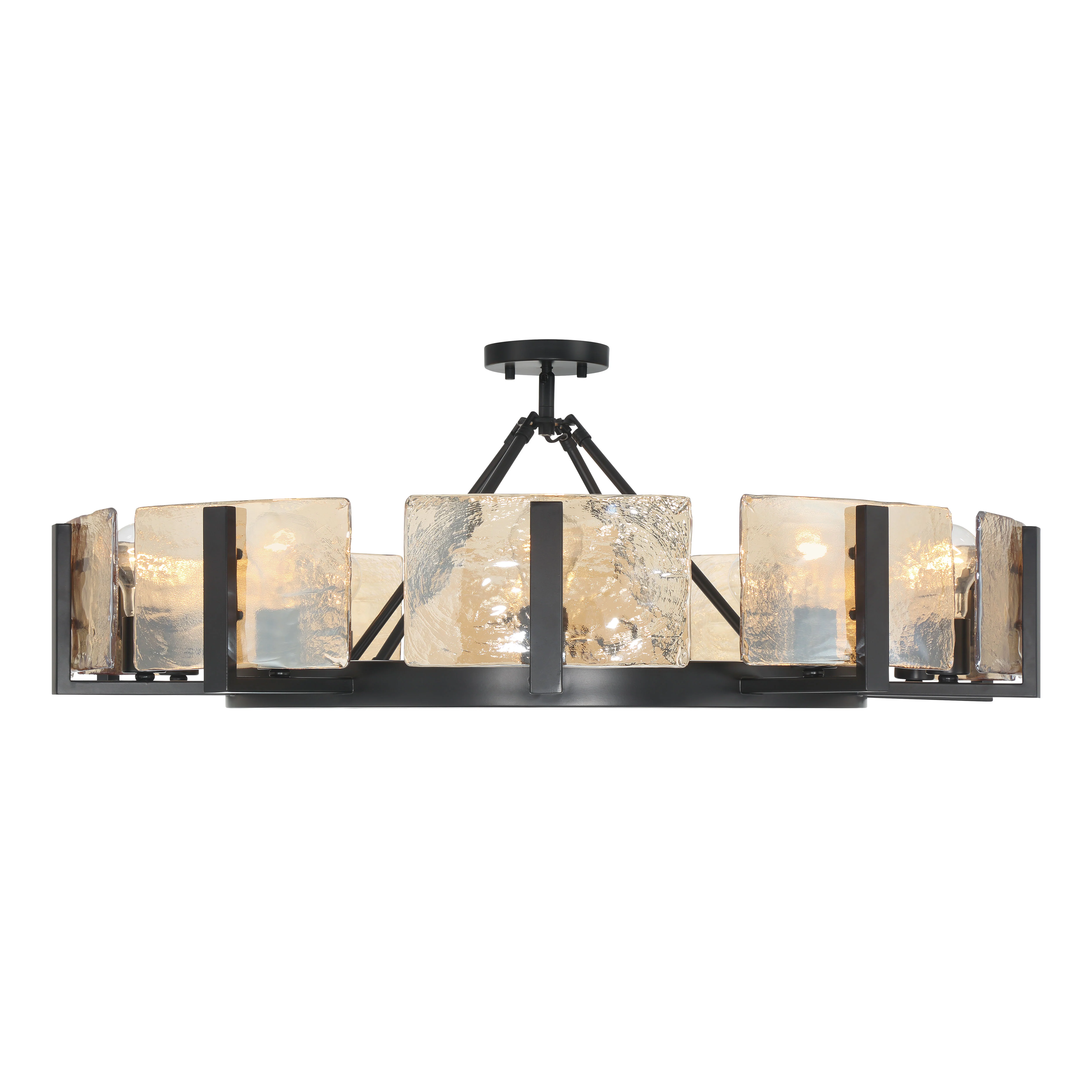 Aenon 10-light Semi-Flush Mount in Matte Black with Amber Water Glass - Image 3