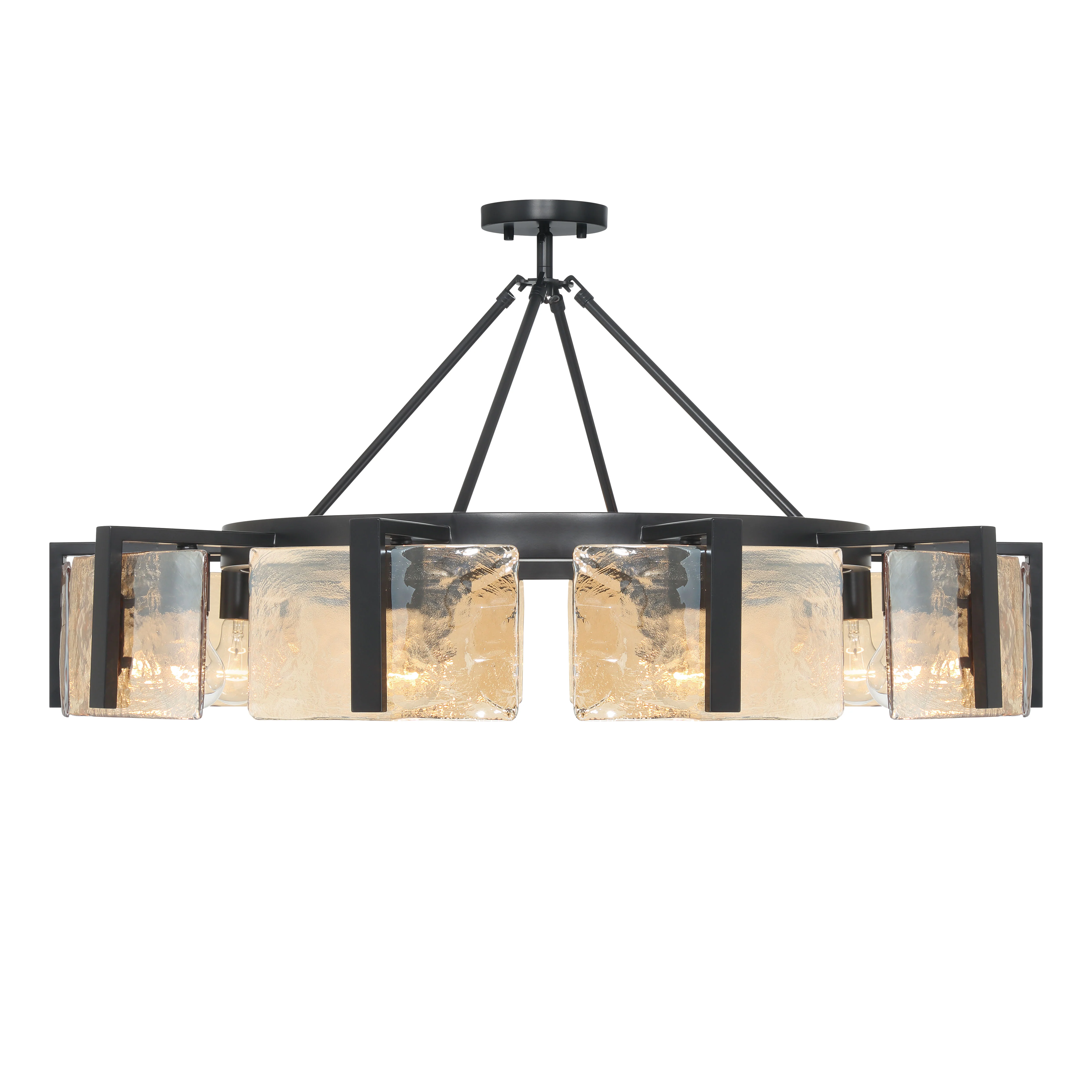 Aenon 10-light Semi-Flush Mount in Matte Black with Amber Water Glass - Image 6
