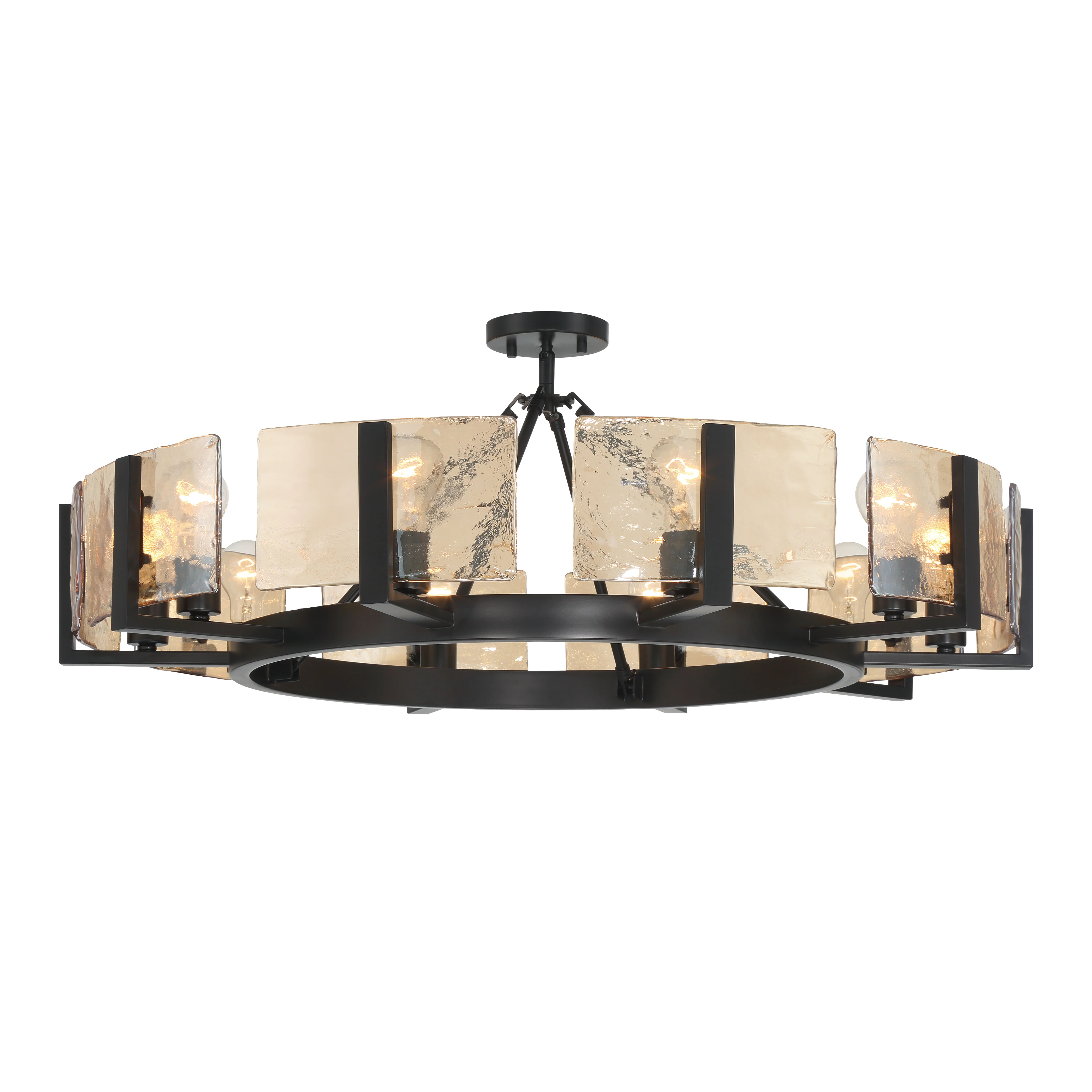 Aenon 10-light Semi-Flush Mount in Matte Black with Amber Water Glass - Image 8