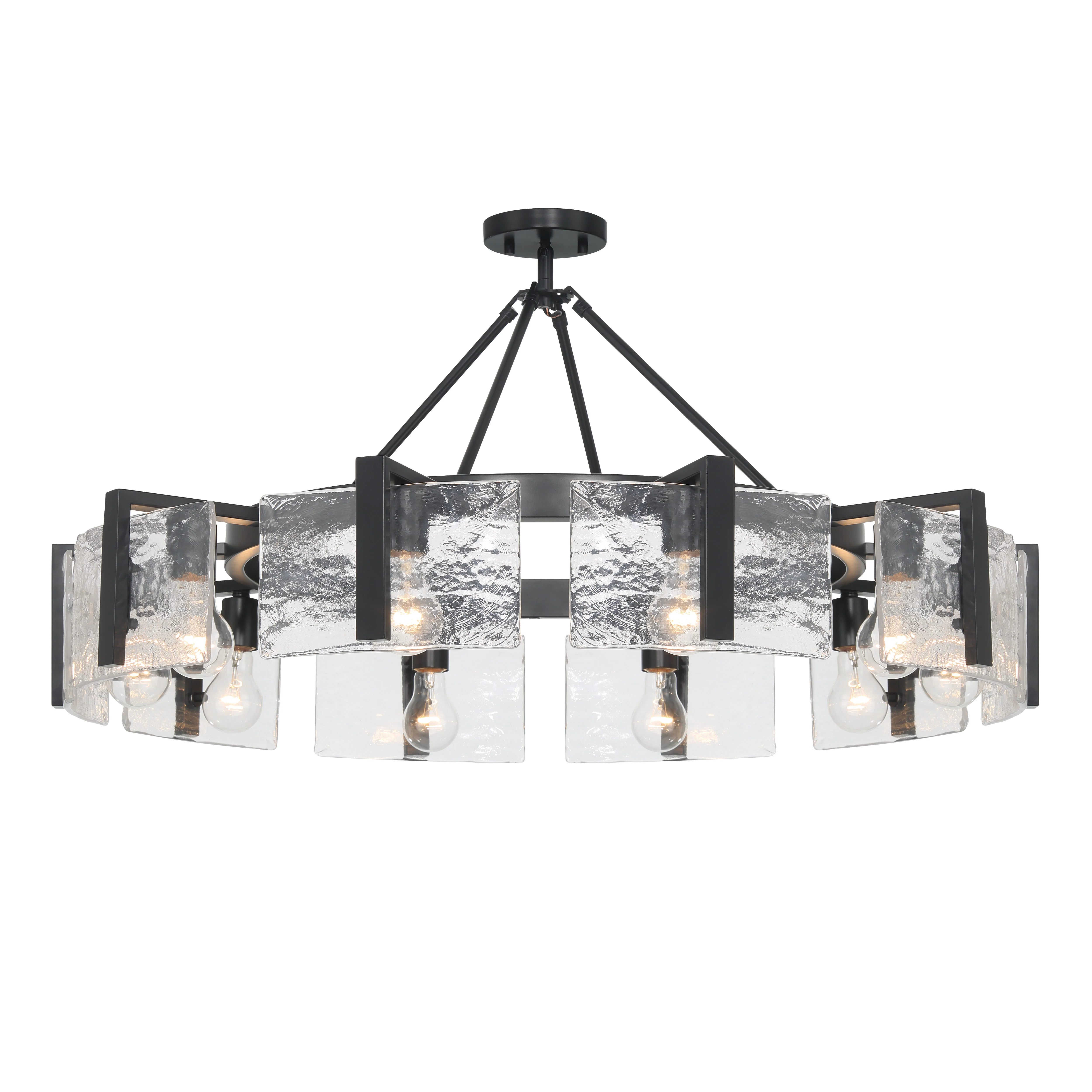 Aenon 10-light Semi-Flush Mount in Matte Black with Hammered Water Glass