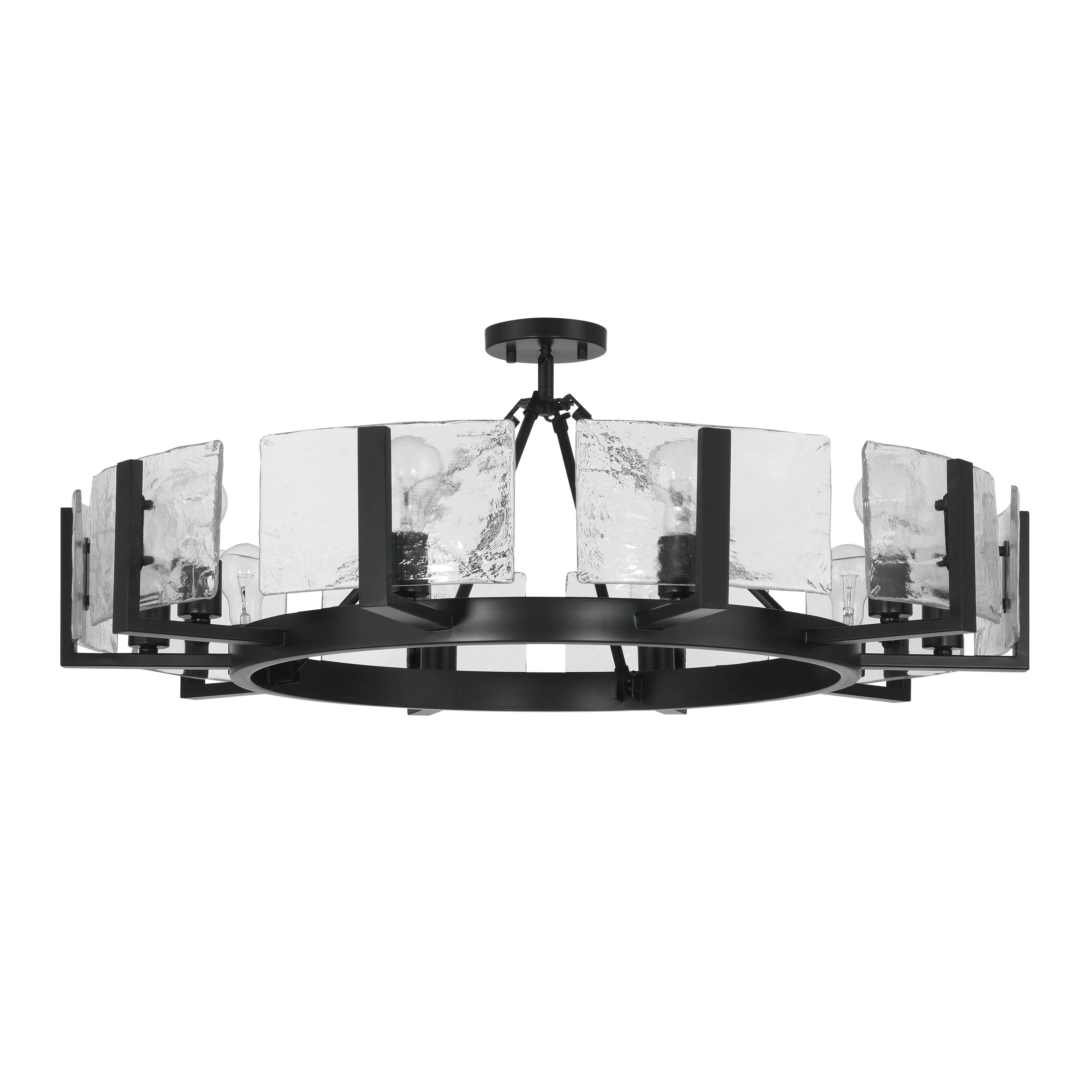 Aenon 10-light Semi-Flush Mount in Matte Black with Hammered Water Glass - Image 2