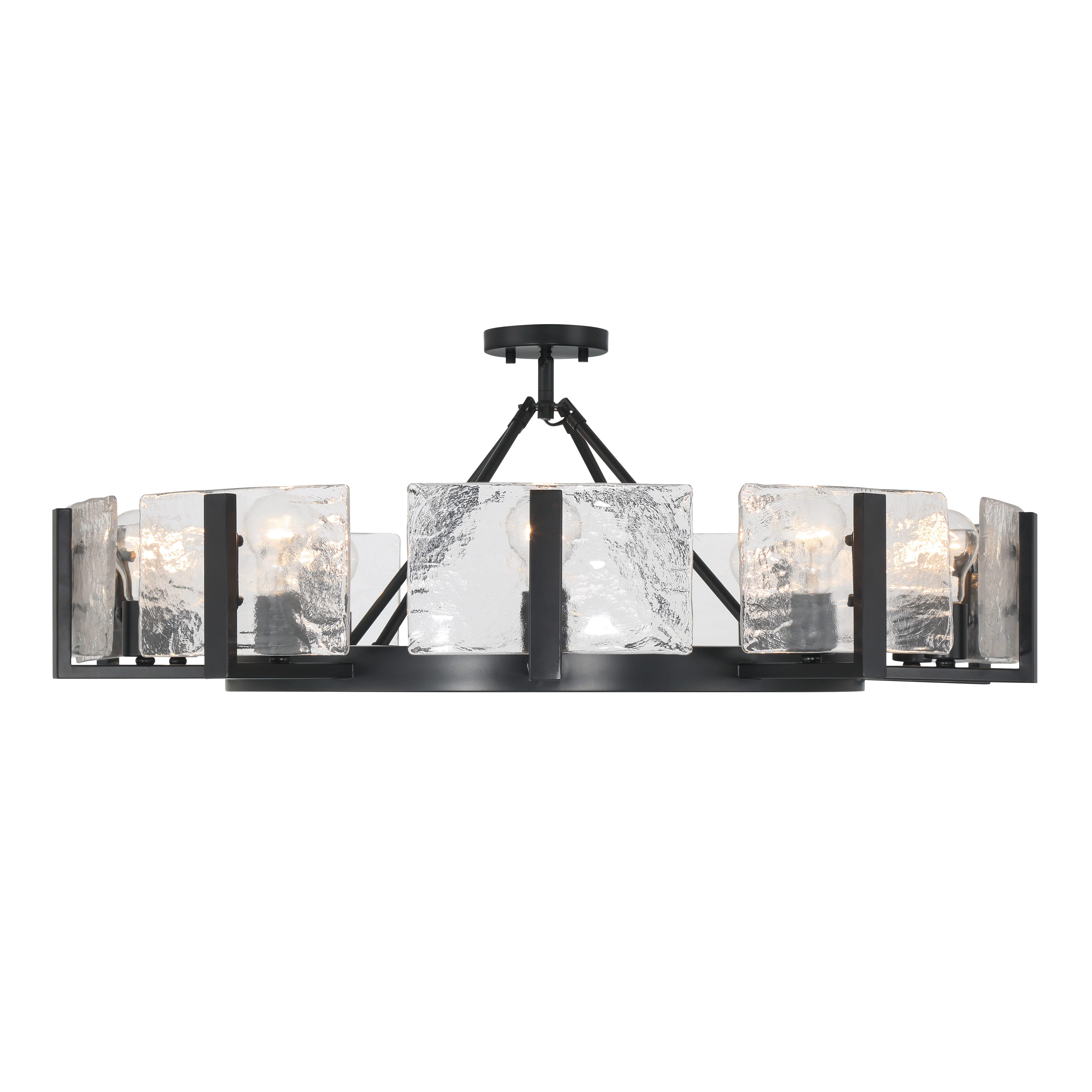 Aenon 10-light Semi-Flush Mount in Matte Black with Hammered Water Glass - Image 3