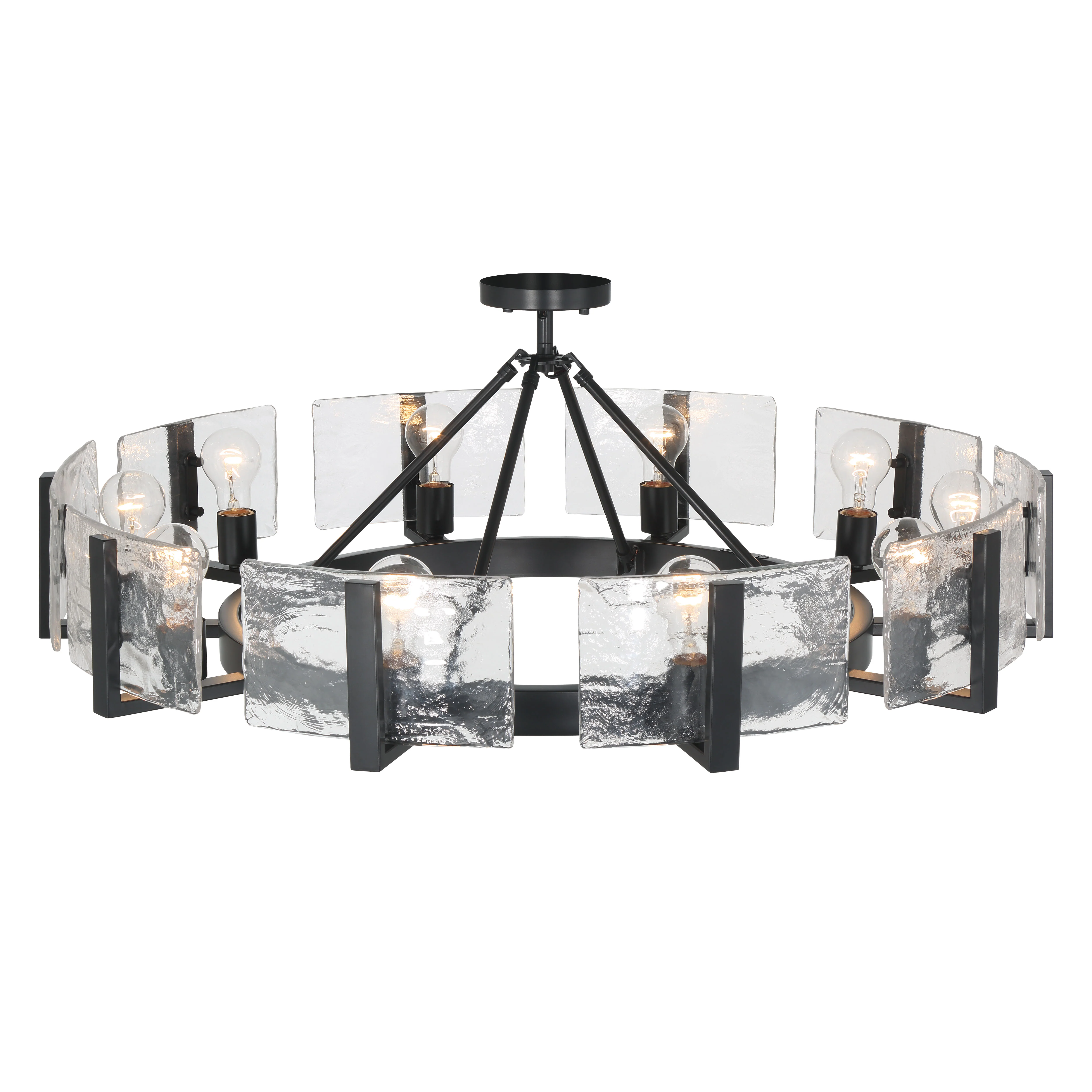 Aenon 10-light Semi-Flush Mount in Matte Black with Hammered Water Glass - Image 4