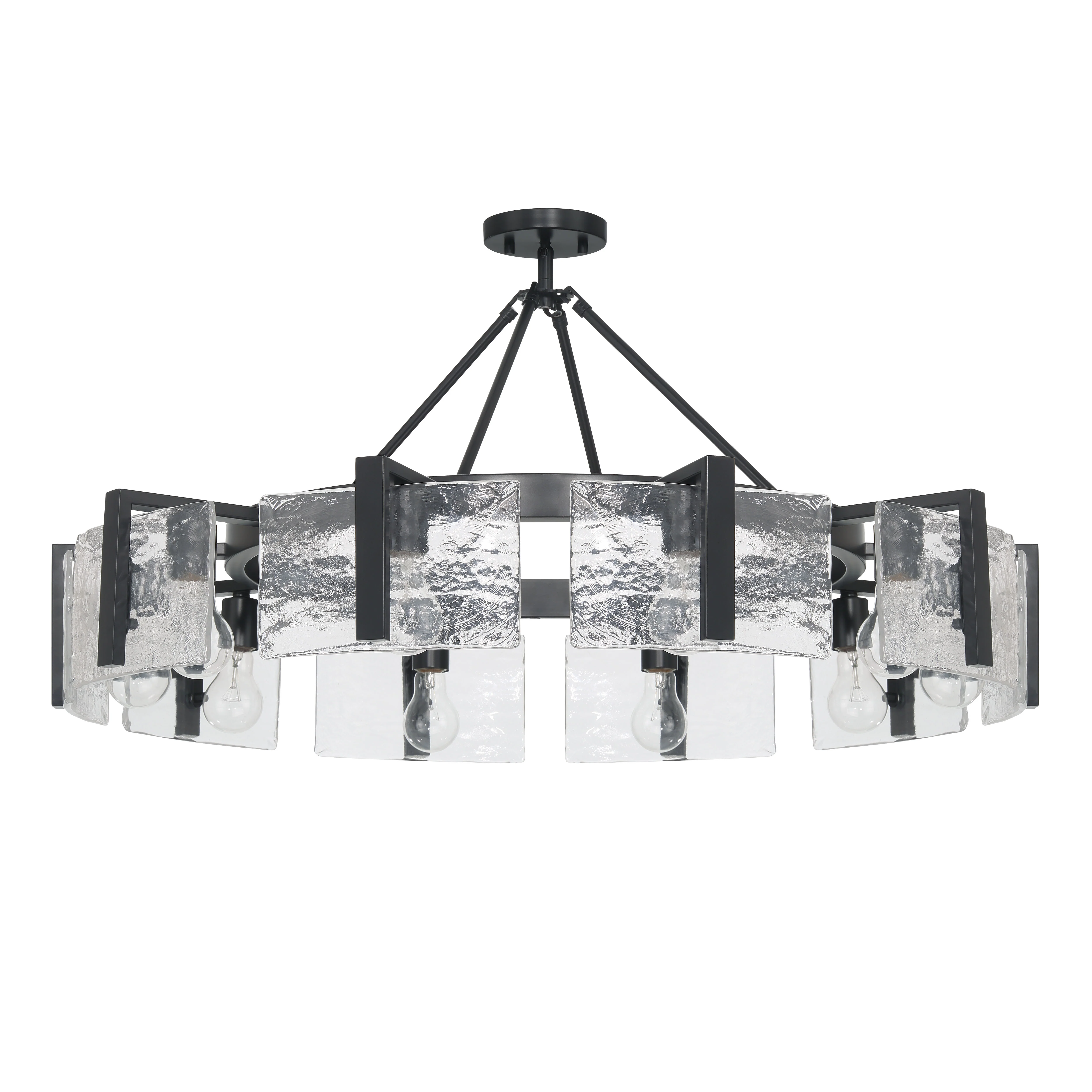 Aenon 10-light Semi-Flush Mount in Matte Black with Hammered Water Glass - Image 6