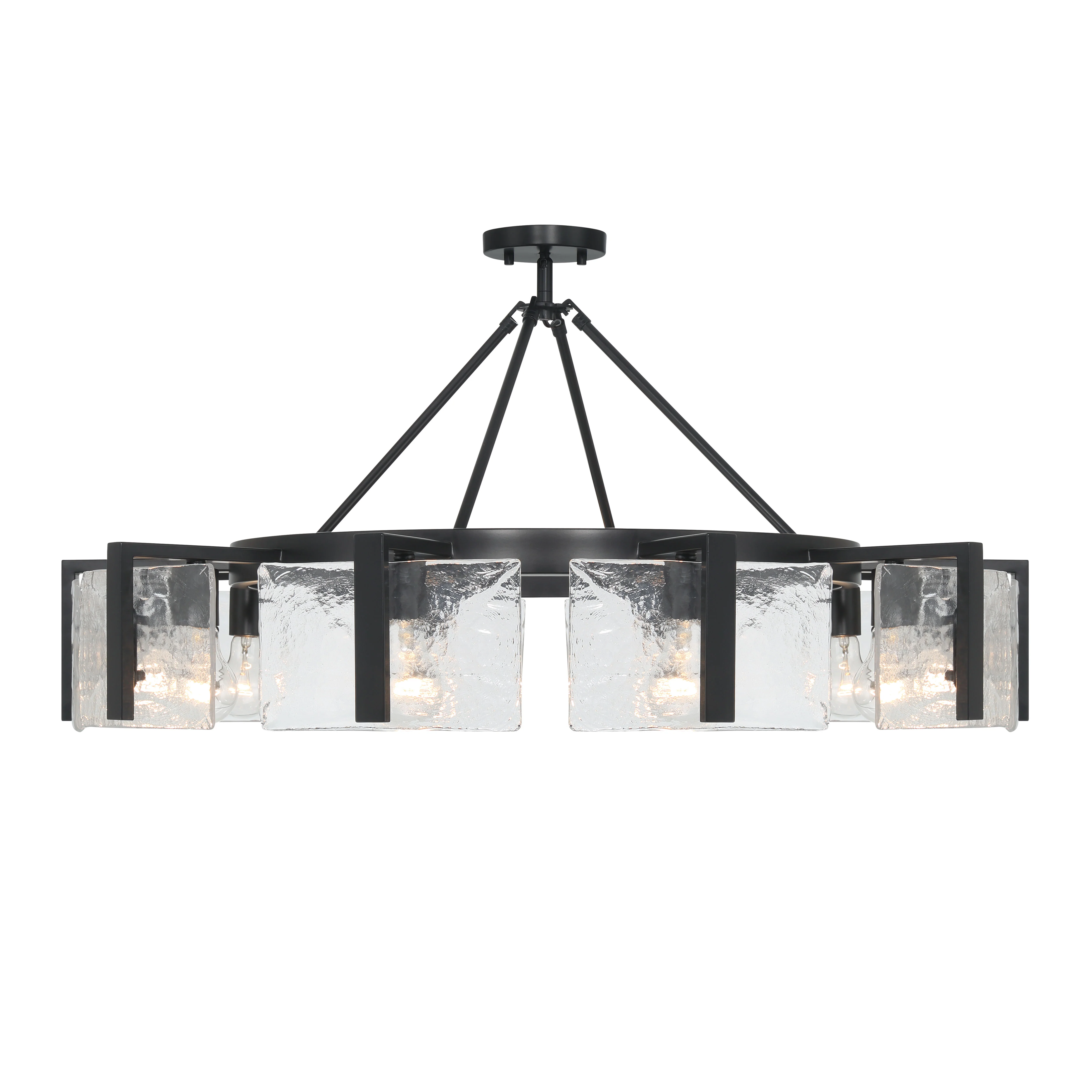 Aenon 10-light Semi-Flush Mount in Matte Black with Hammered Water Glass - Image 7