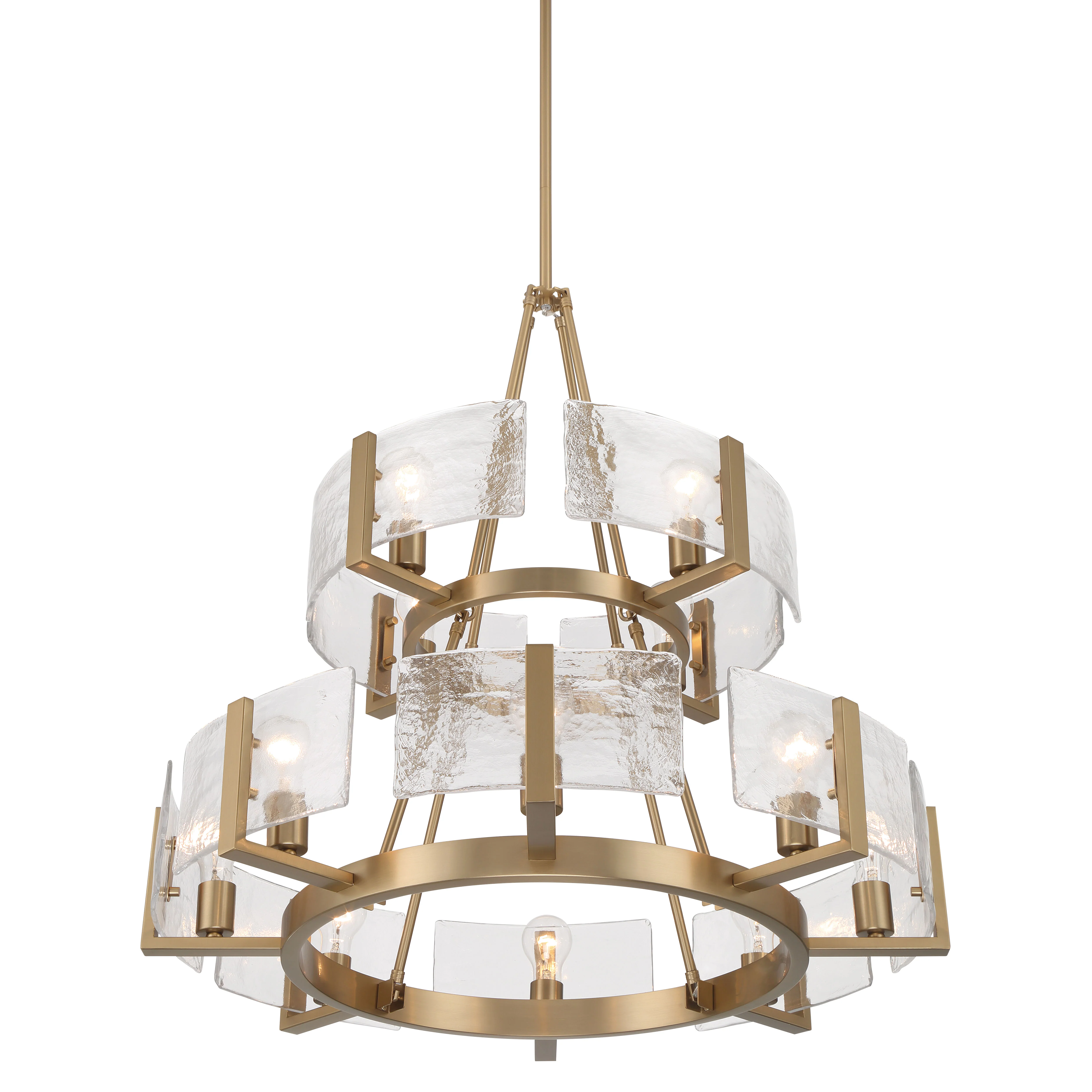 Aenon 12-light 2-tier Chandelier (4+8) in Brushed Champagne Brass with Hammered Water Glass