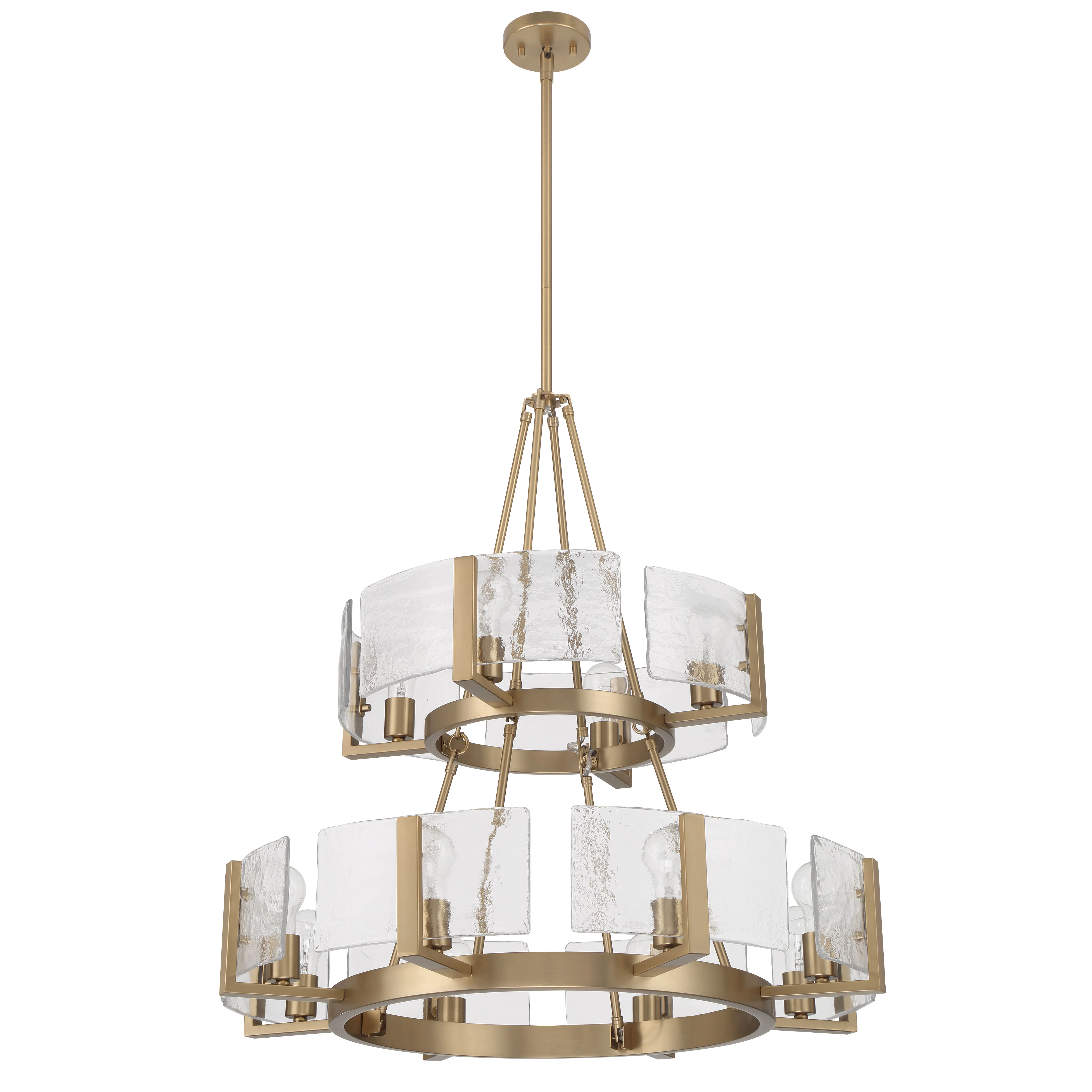Aenon 12-light 2-tier Chandelier (4+8) in Brushed Champagne Brass with Hammered Water Glass - Image 2