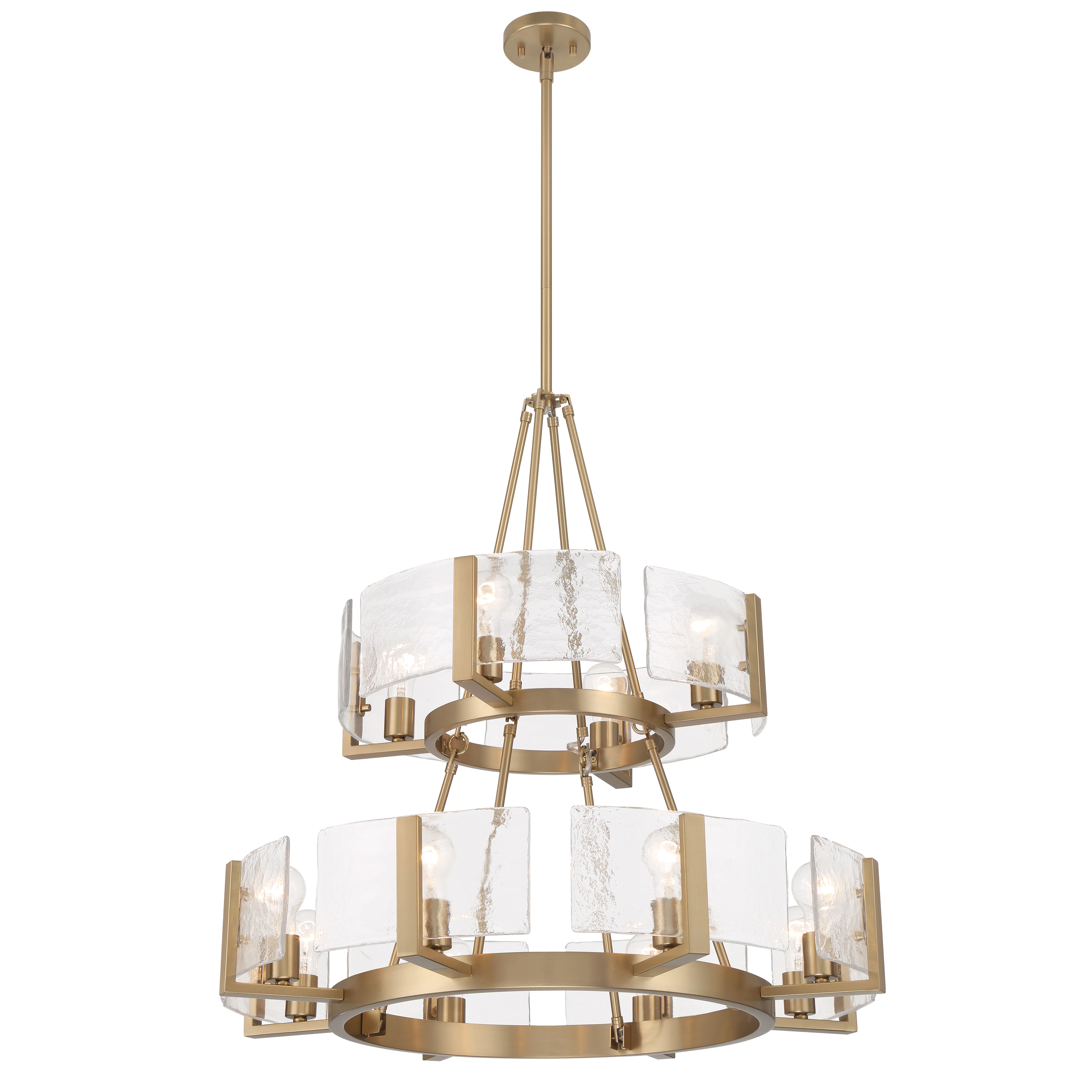Aenon 12-light 2-tier Chandelier (4+8) in Brushed Champagne Brass with Hammered Water Glass - Image 5