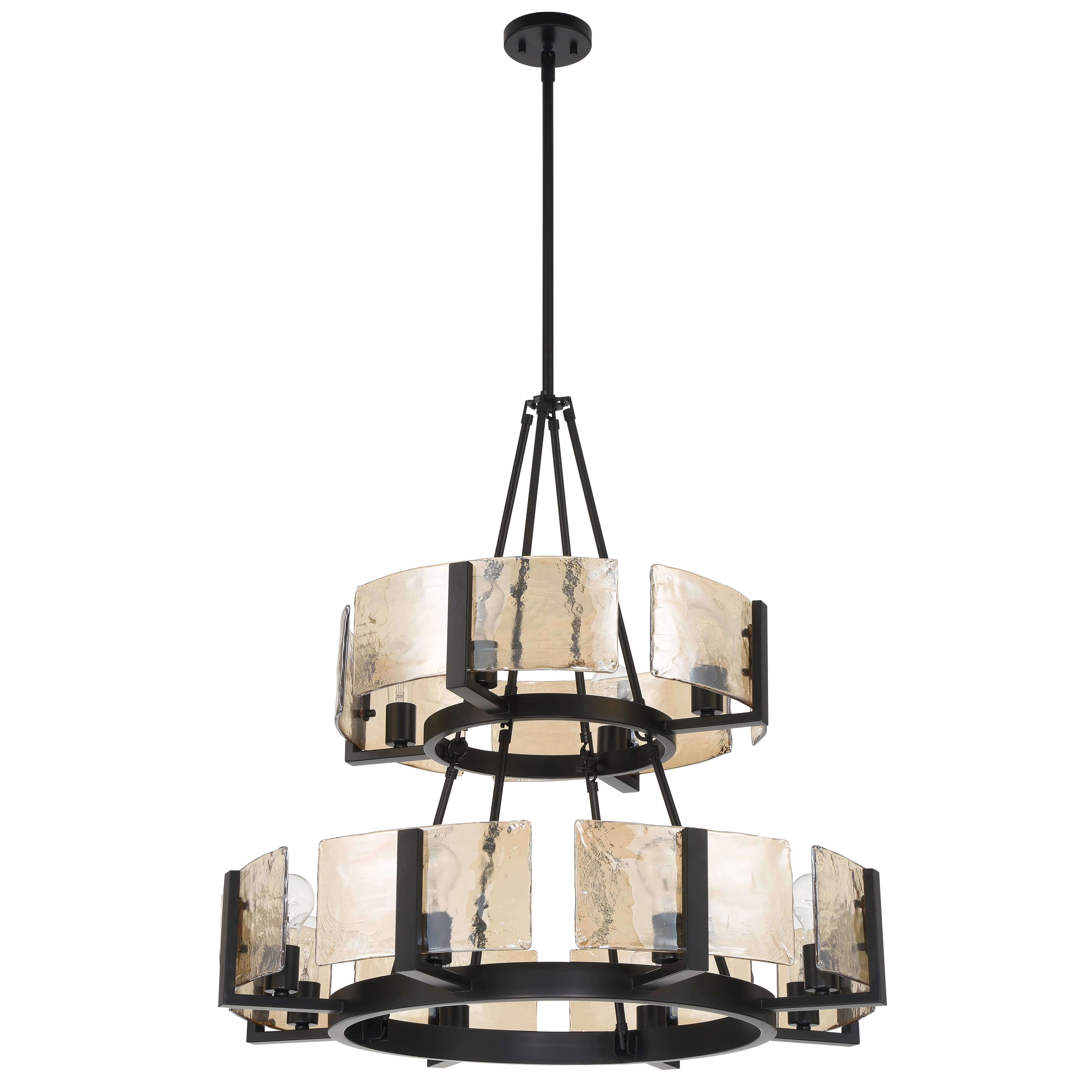 Aenon 12-light 2-tier Chandelier (4+8) in Matte Black with Amber Water Glass - Image 3
