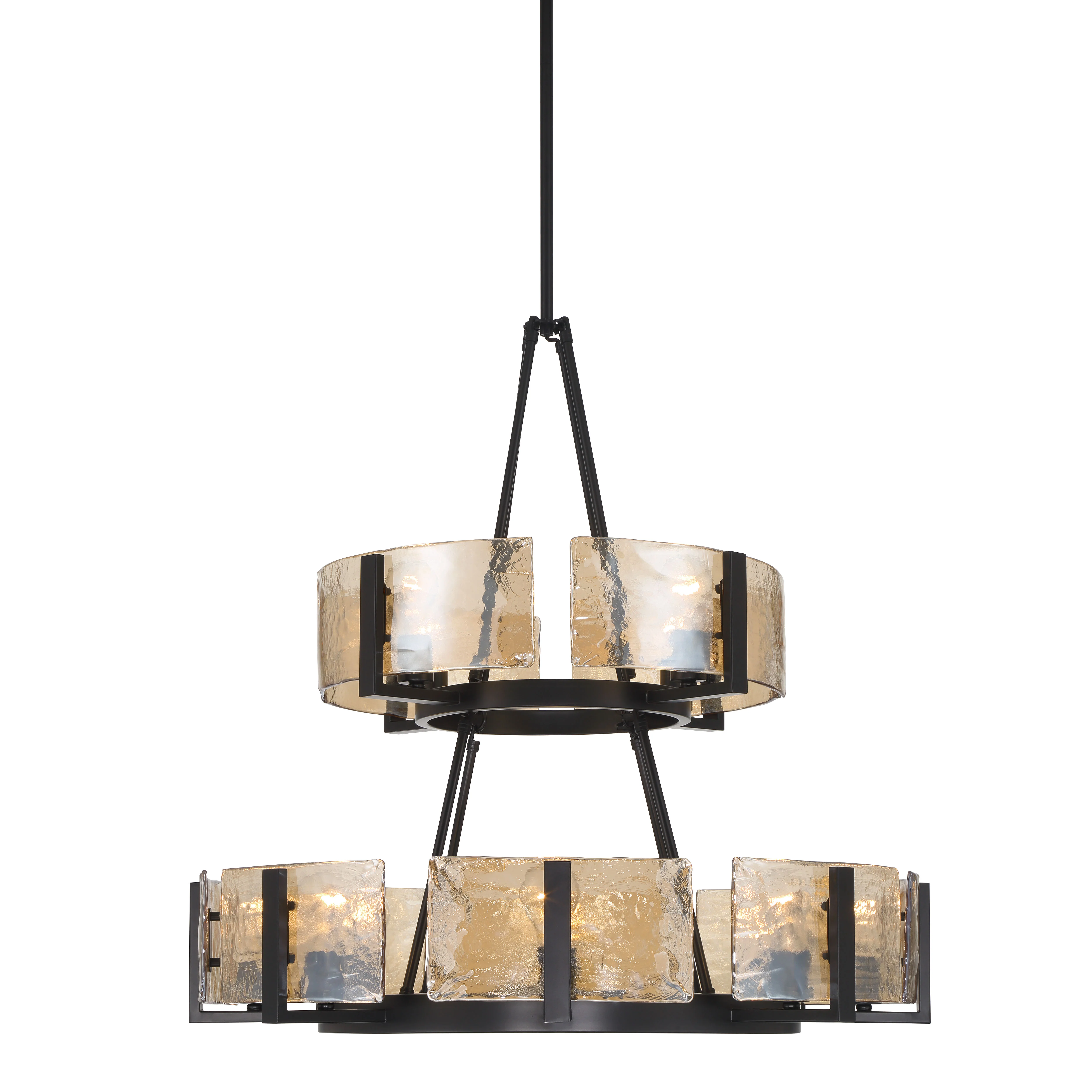 Aenon 12-light 2-tier Chandelier (4+8) in Matte Black with Amber Water Glass - Image 4