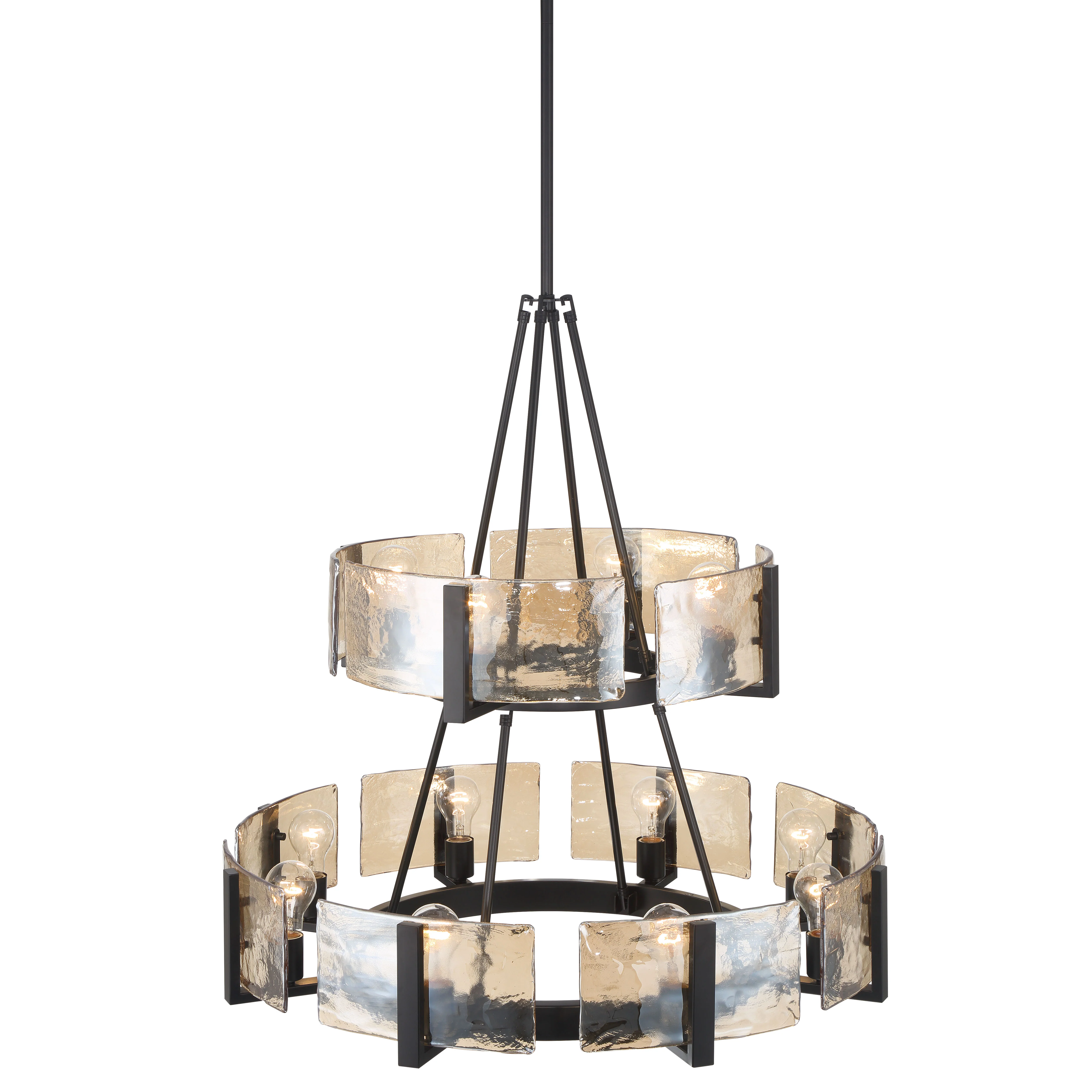 Aenon 12-light 2-tier Chandelier (4+8) in Matte Black with Amber Water Glass - Image 5