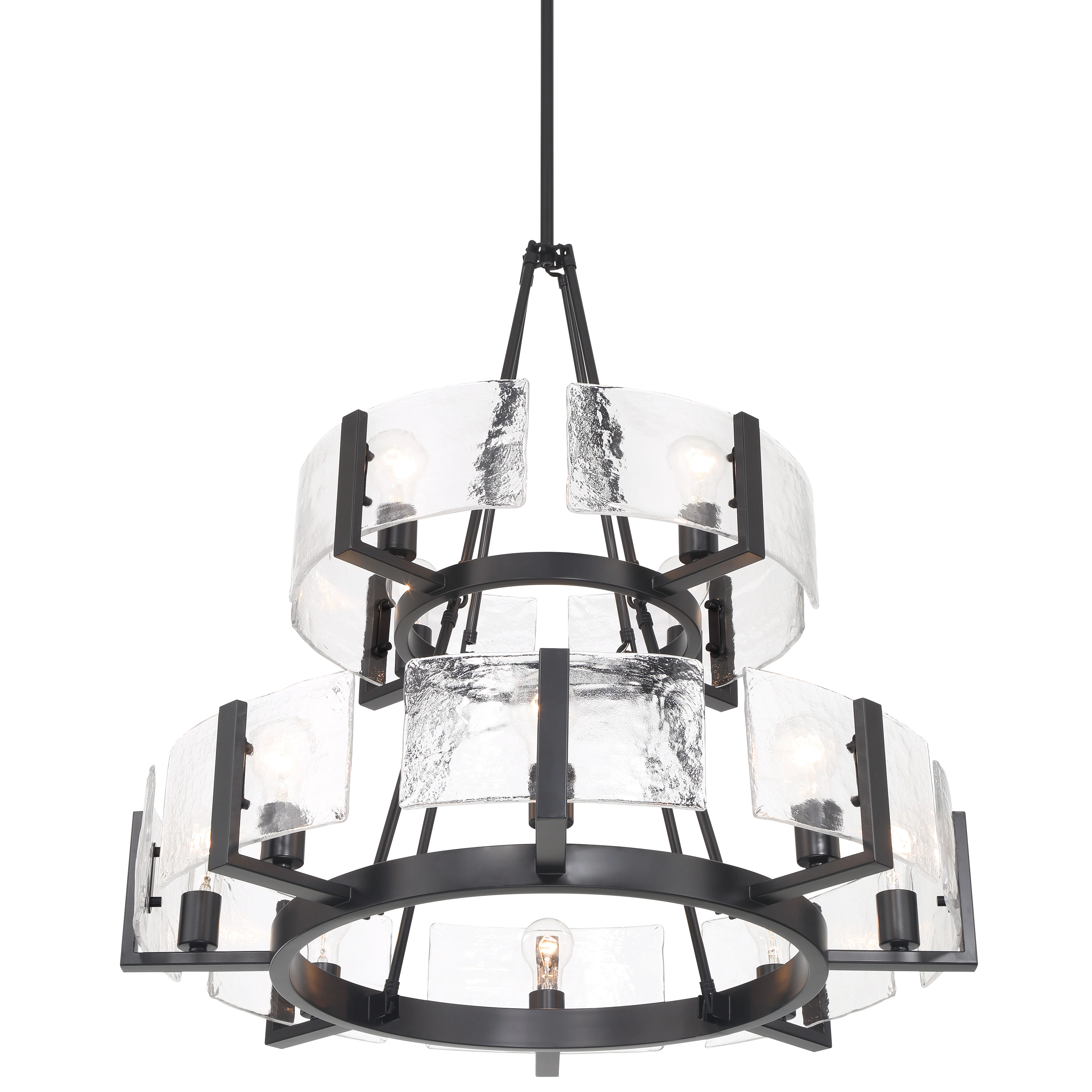 Aenon 12-light 2-tier Chandelier (4+8) in Matte Black with Hammered Water Glass