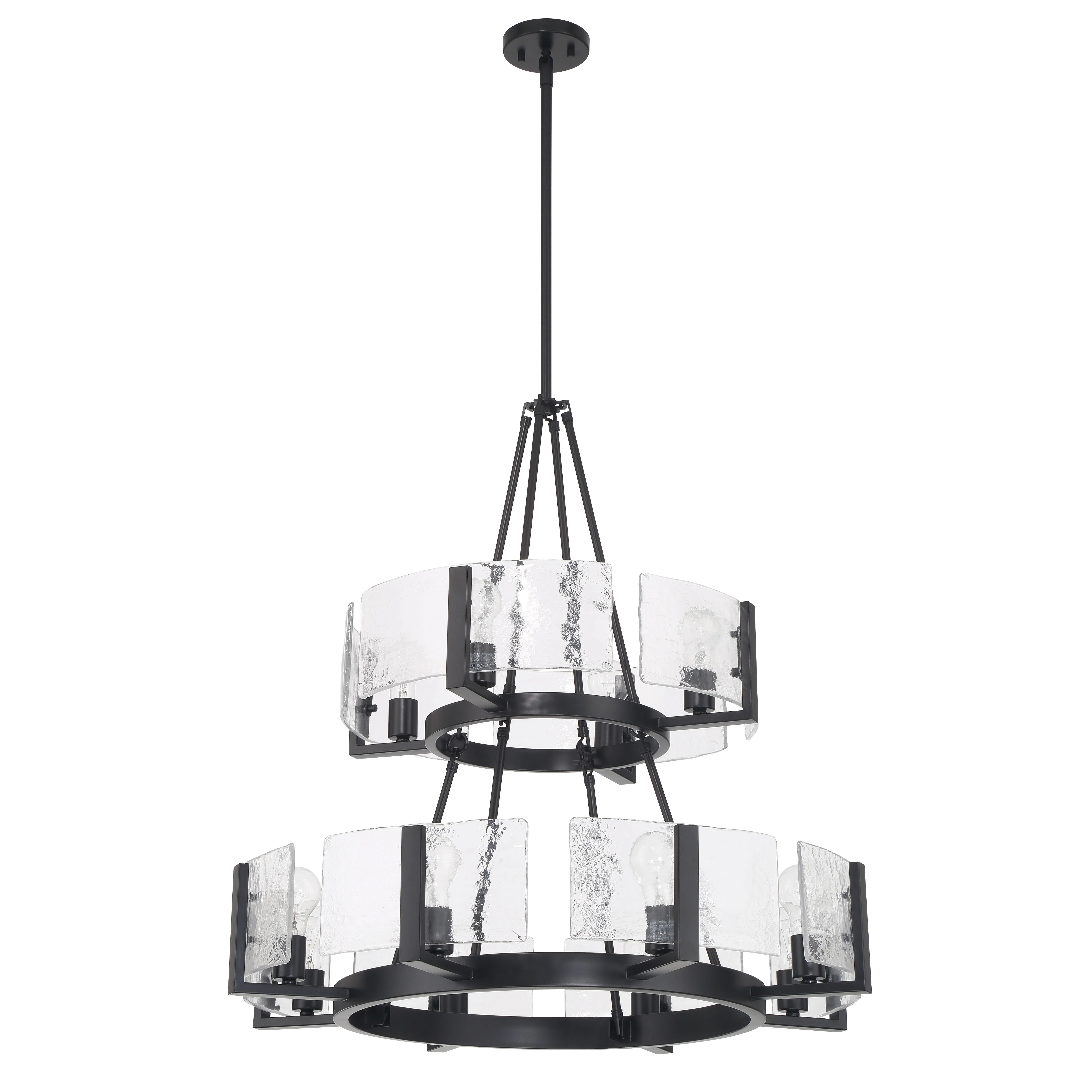 Aenon 12-light 2-tier Chandelier (4+8) in Matte Black with Hammered Water Glass - Image 2