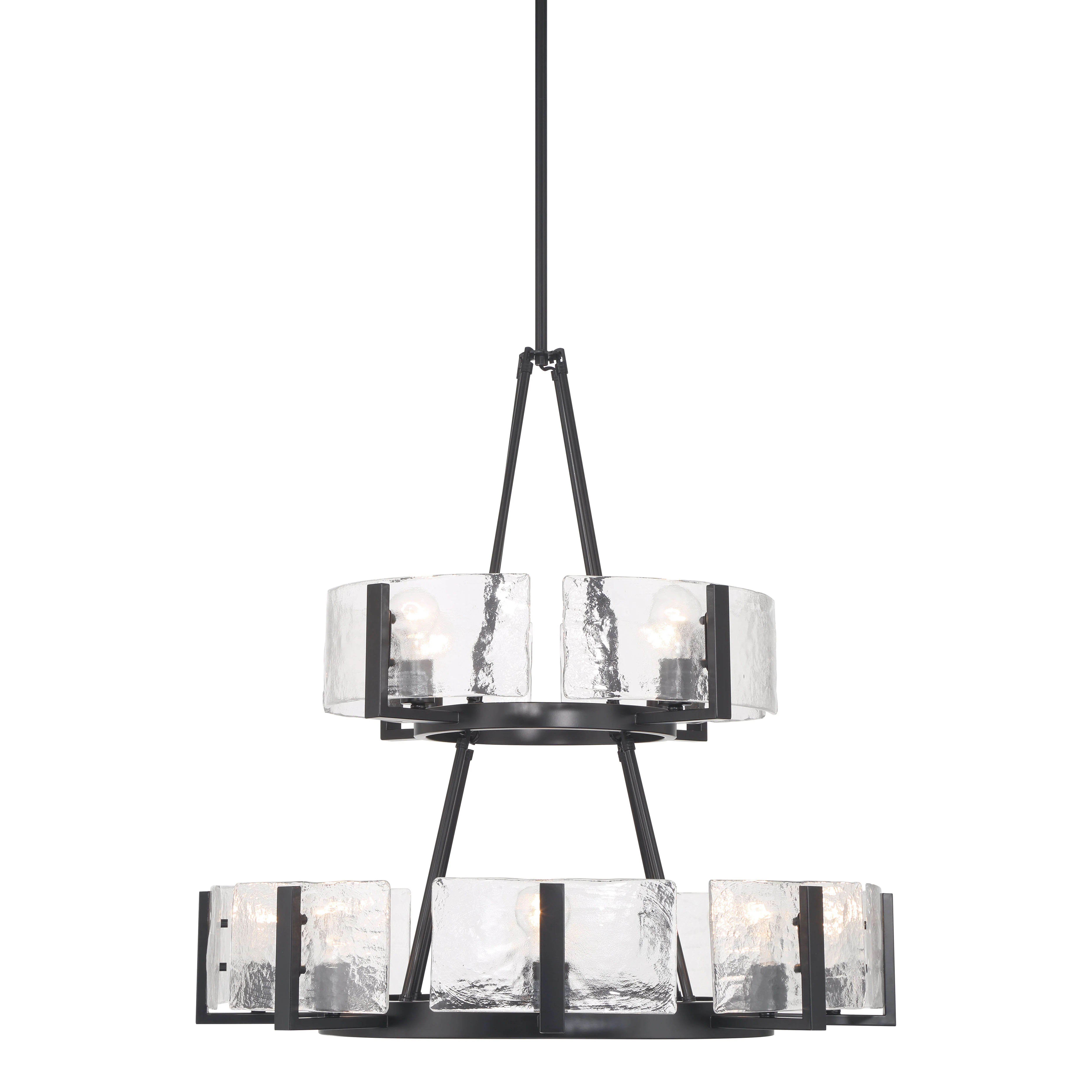 Aenon 12-light 2-tier Chandelier (4+8) in Matte Black with Hammered Water Glass - Image 3