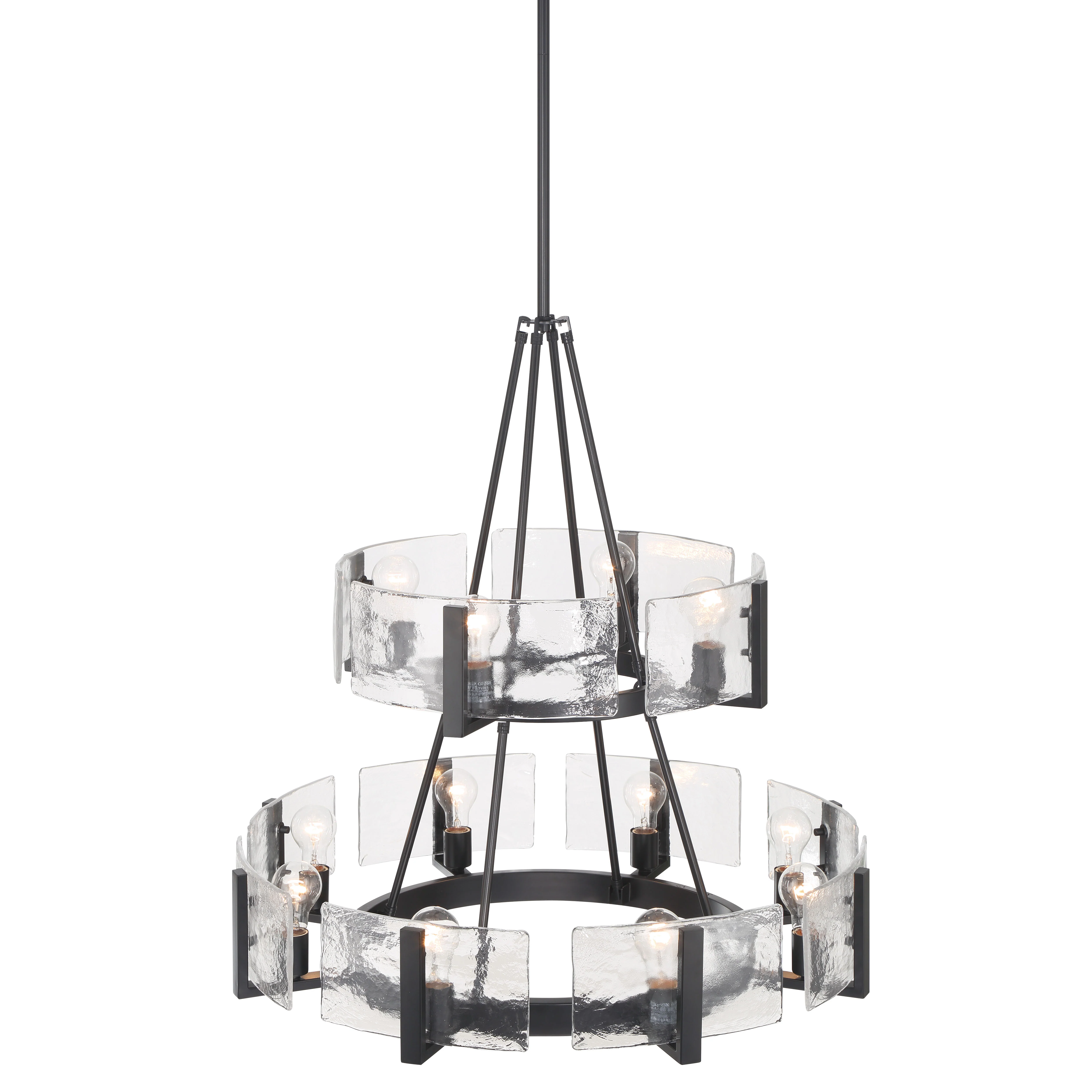 Aenon 12-light 2-tier Chandelier (4+8) in Matte Black with Hammered Water Glass - Image 4