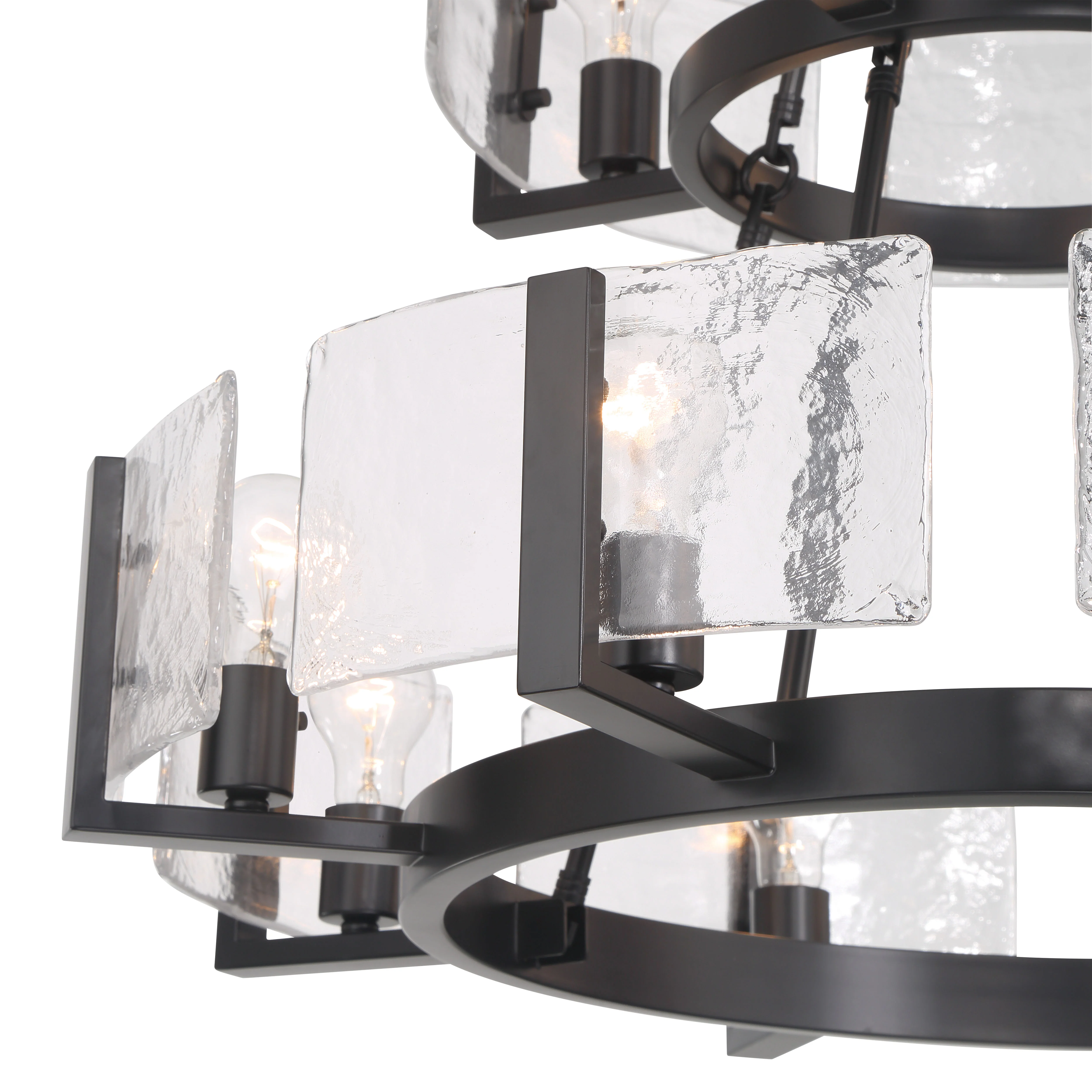 Aenon 12-light 2-tier Chandelier (4+8) in Matte Black with Hammered Water Glass - Image 5