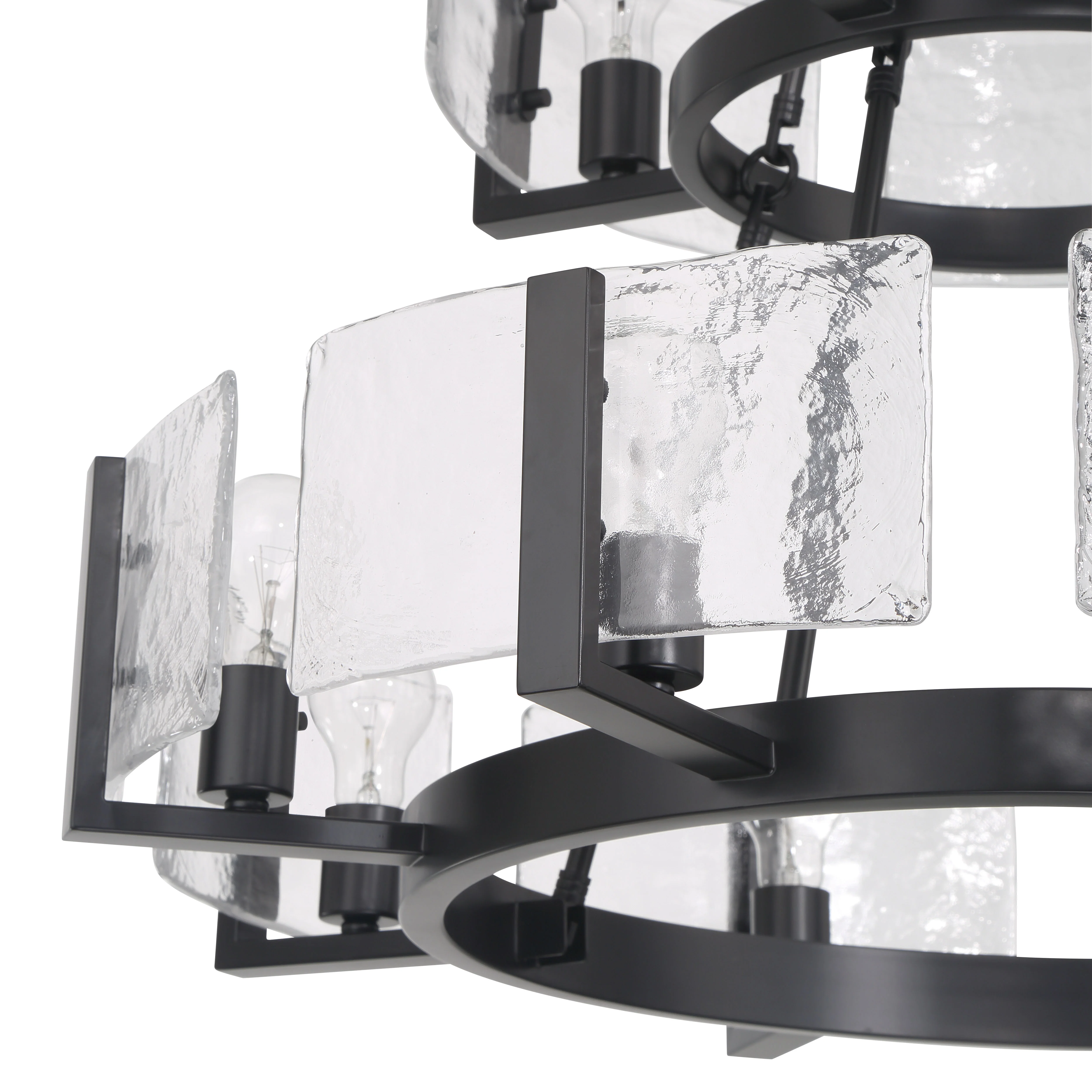 Aenon 12-light 2-tier Chandelier (4+8) in Matte Black with Hammered Water Glass - Image 6