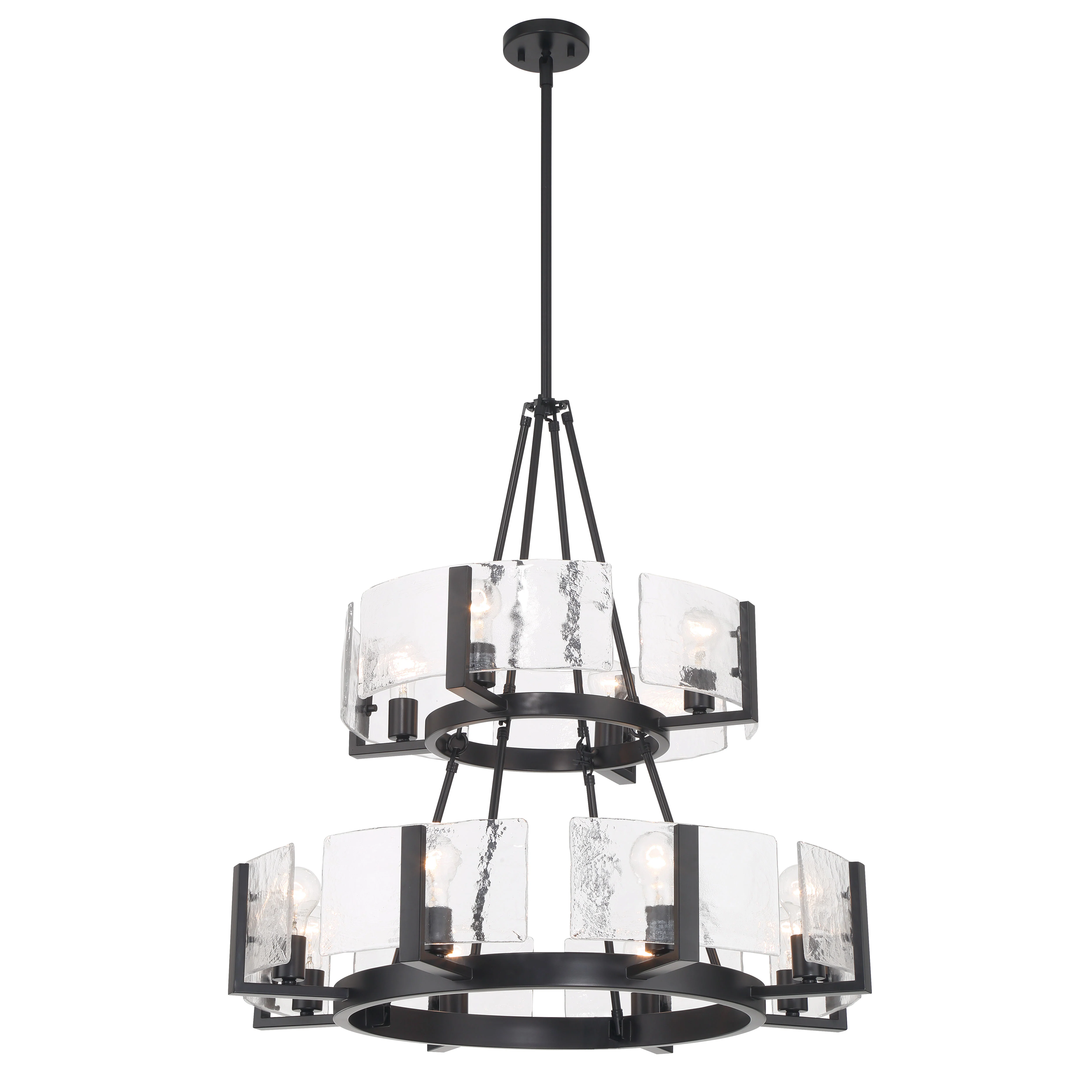 Aenon 12-light 2-tier Chandelier (4+8) in Matte Black with Hammered Water Glass - Image 7