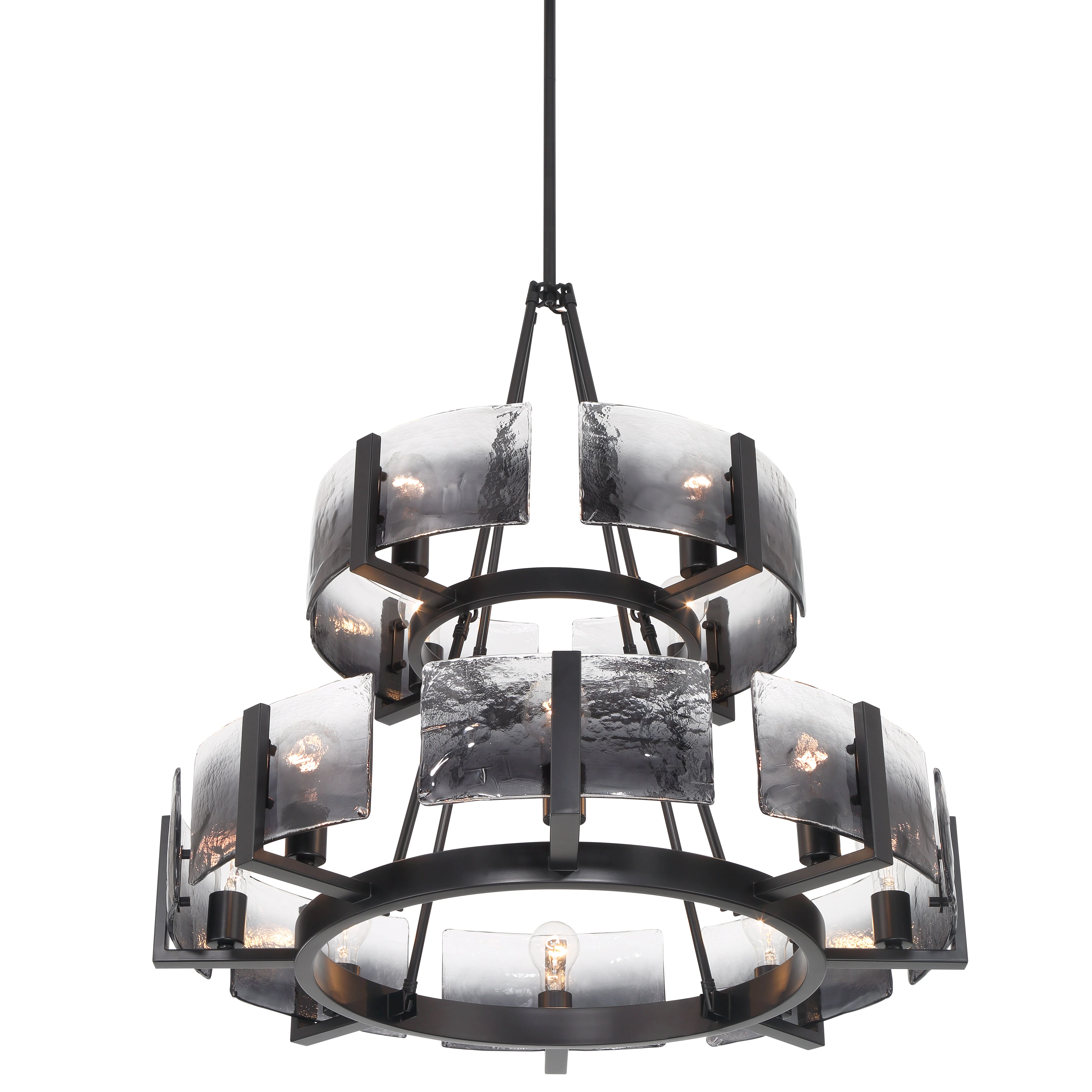 Aenon 12-light 2-tier Chandelier (4+8) in Matte Black with Smokey Water Glass