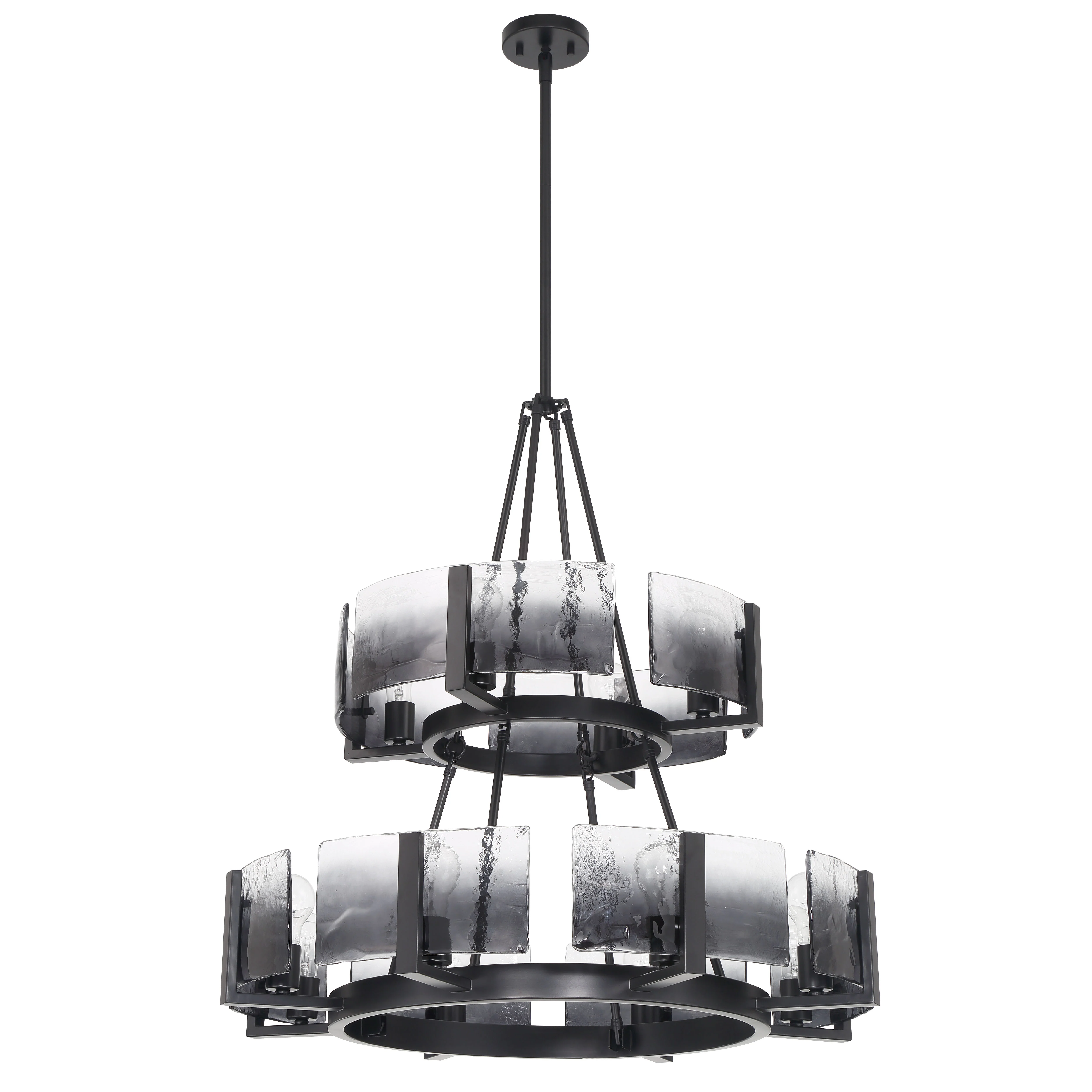 Aenon 12-light 2-tier Chandelier (4+8) in Matte Black with Smokey Water Glass - Image 2