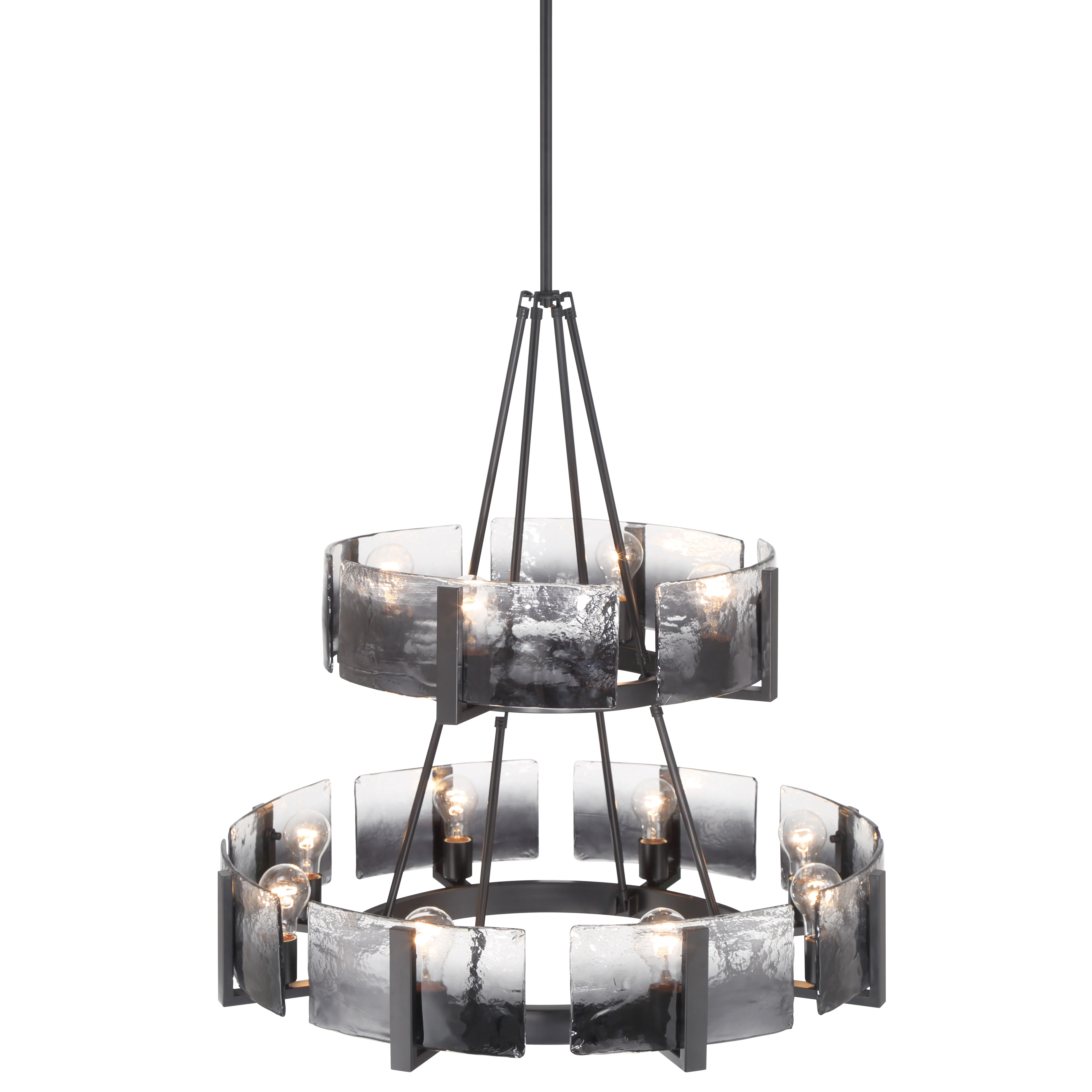 Aenon 12-light 2-tier Chandelier (4+8) in Matte Black with Smokey Water Glass - Image 4