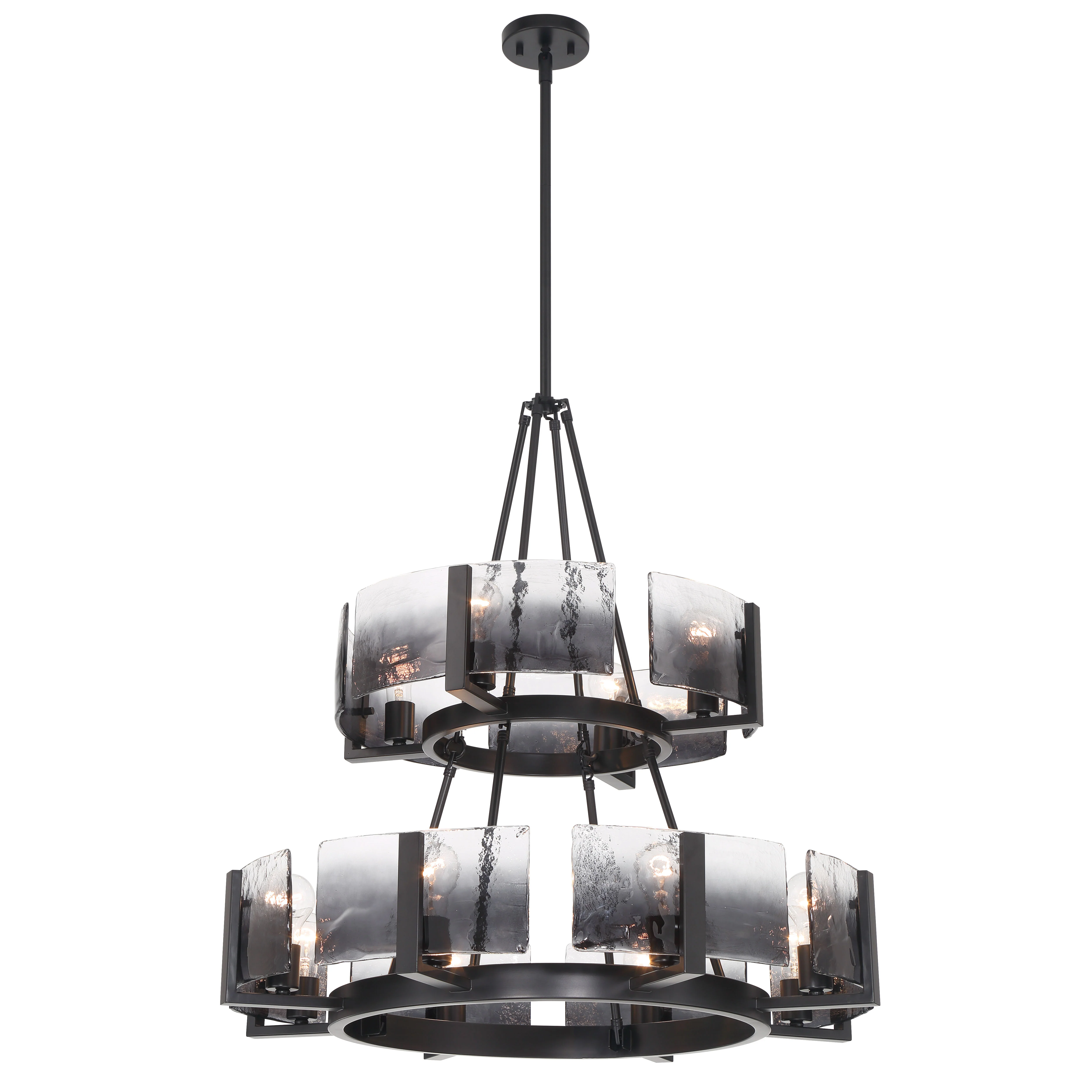 Aenon 12-light 2-tier Chandelier (4+8) in Matte Black with Smokey Water Glass - Image 5