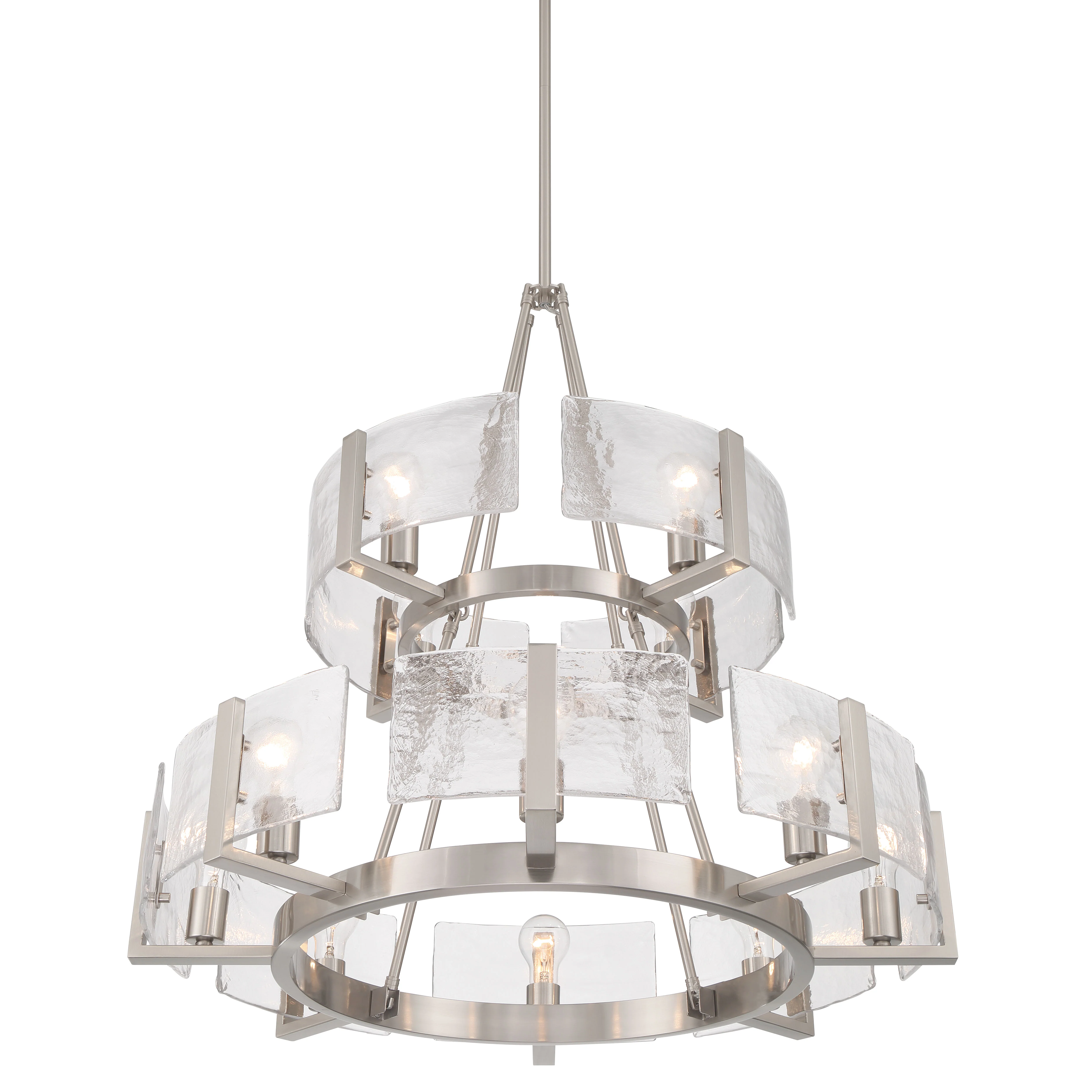 Aenon 12-light 2-tier Chandelier (4+8) in Pewter with Hammered Water Glass