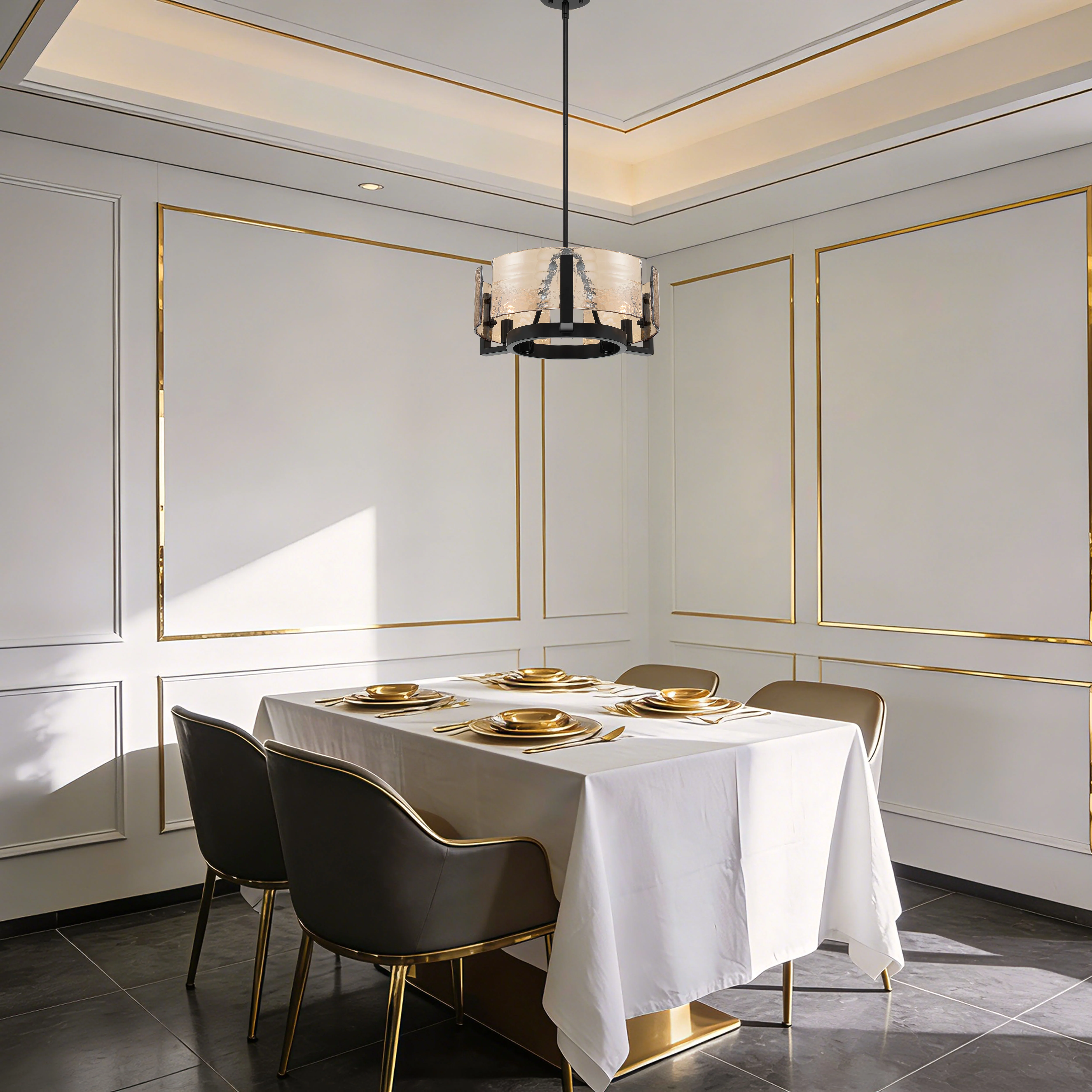 Aenon 3-light Chandelier in Matte Black with Amber Water Glass - Image 8