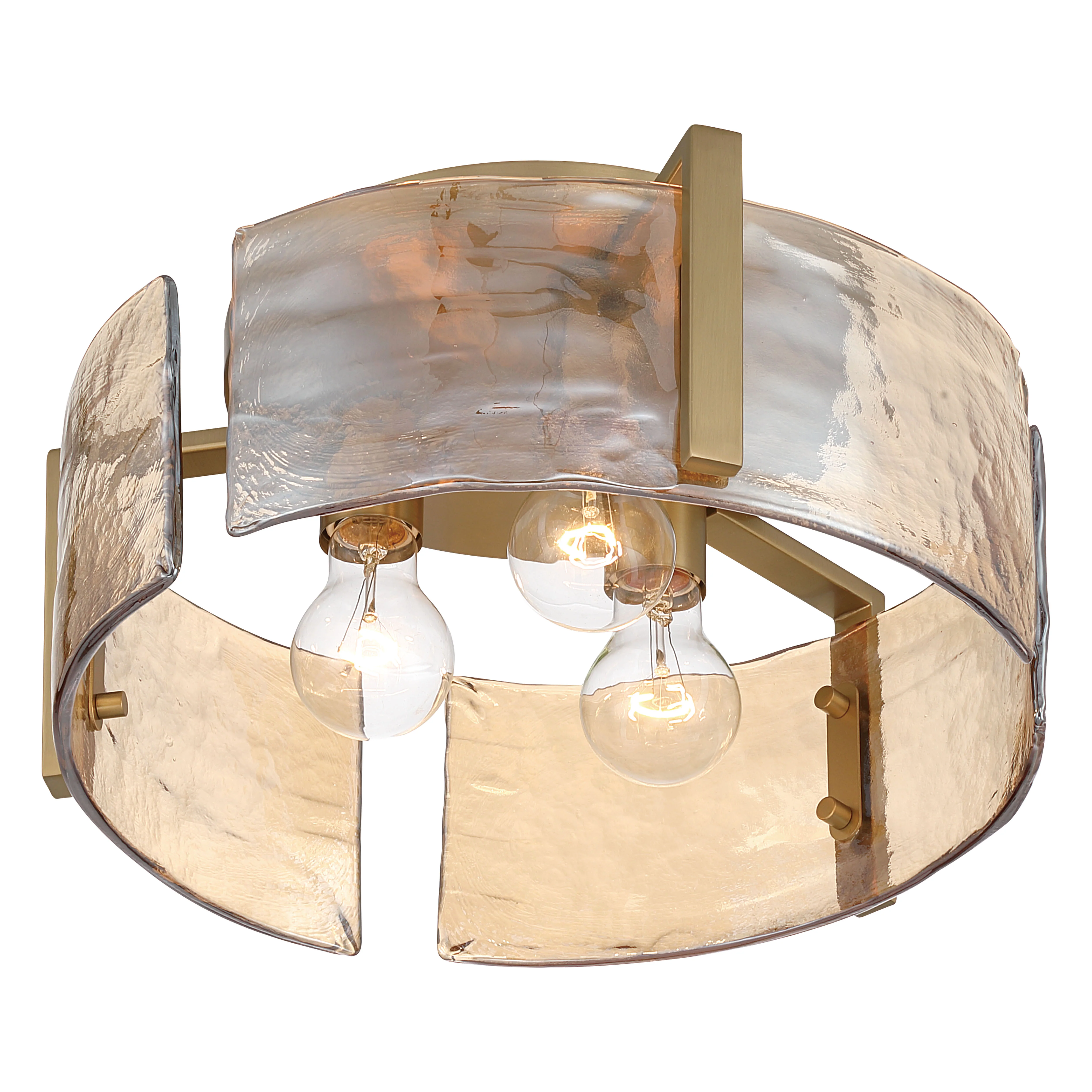 Aenon 3-light Flush Mount in Brushed Champagne Brass with Amber Water Glass - Image 4
