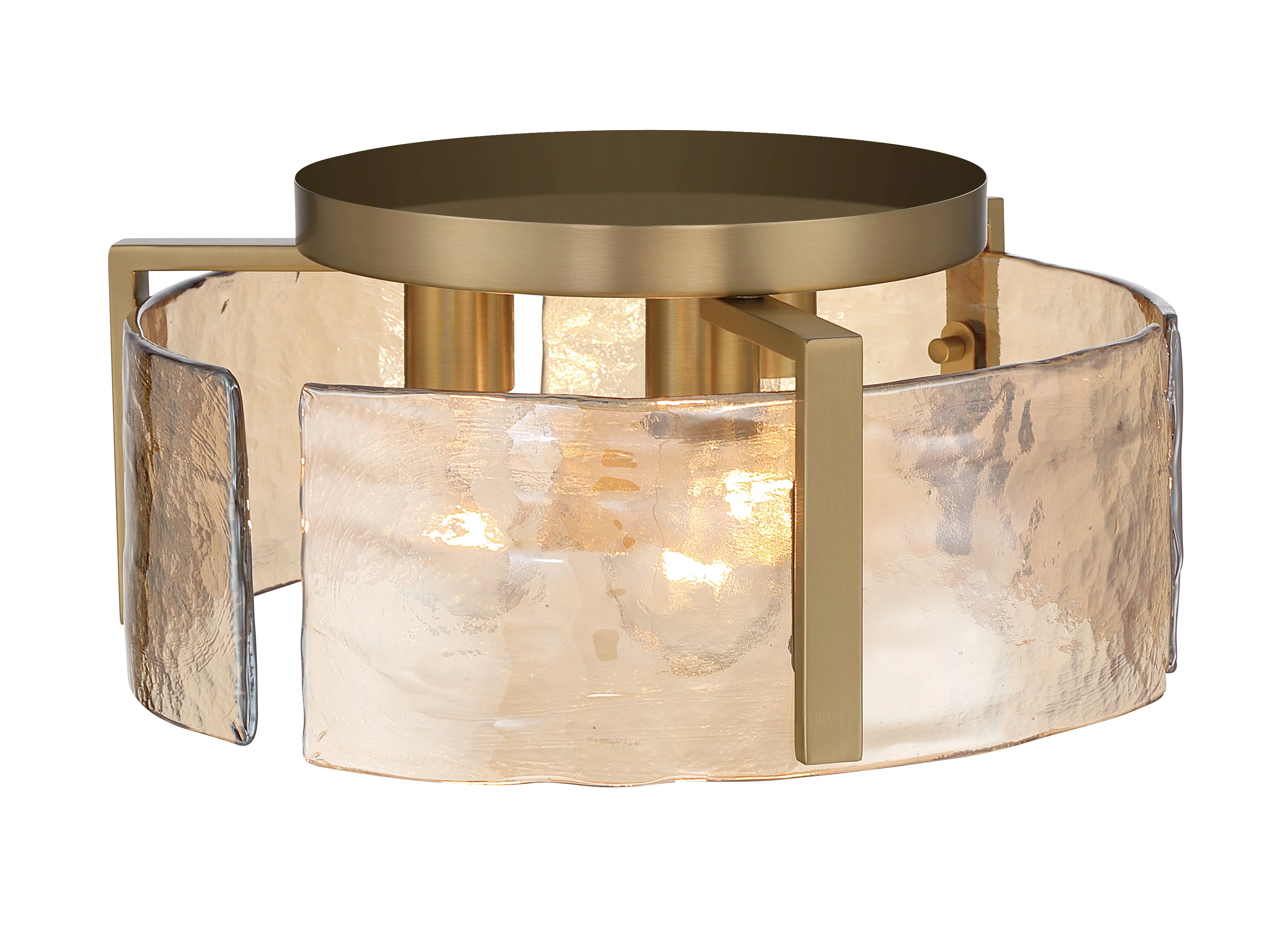 Aenon 3-light Flush Mount in Brushed Champagne Brass with Amber Water Glass - Image 5