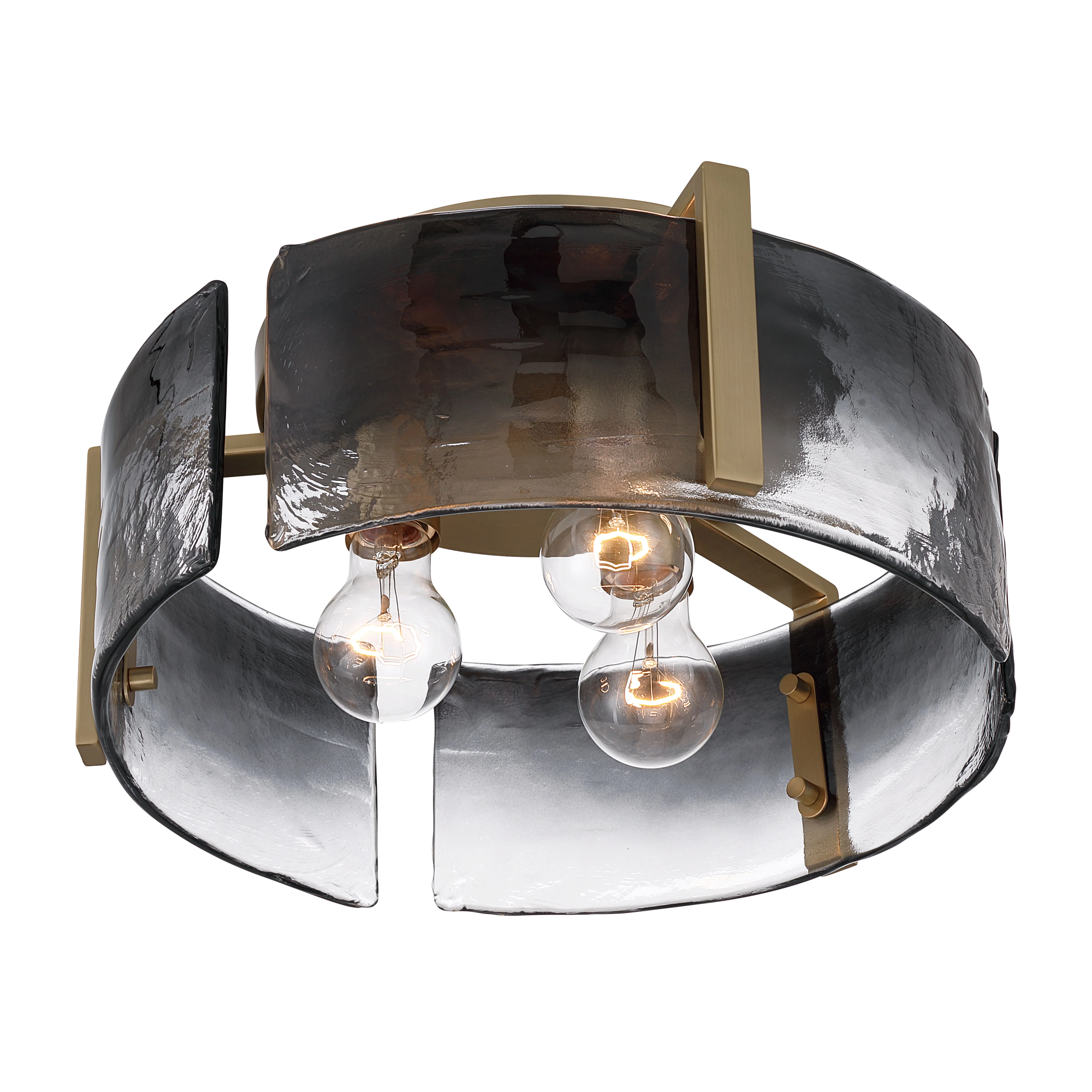Aenon 3-light Flush Mount in Brushed Champagne Brass with Smokey Water Glass - Image 4