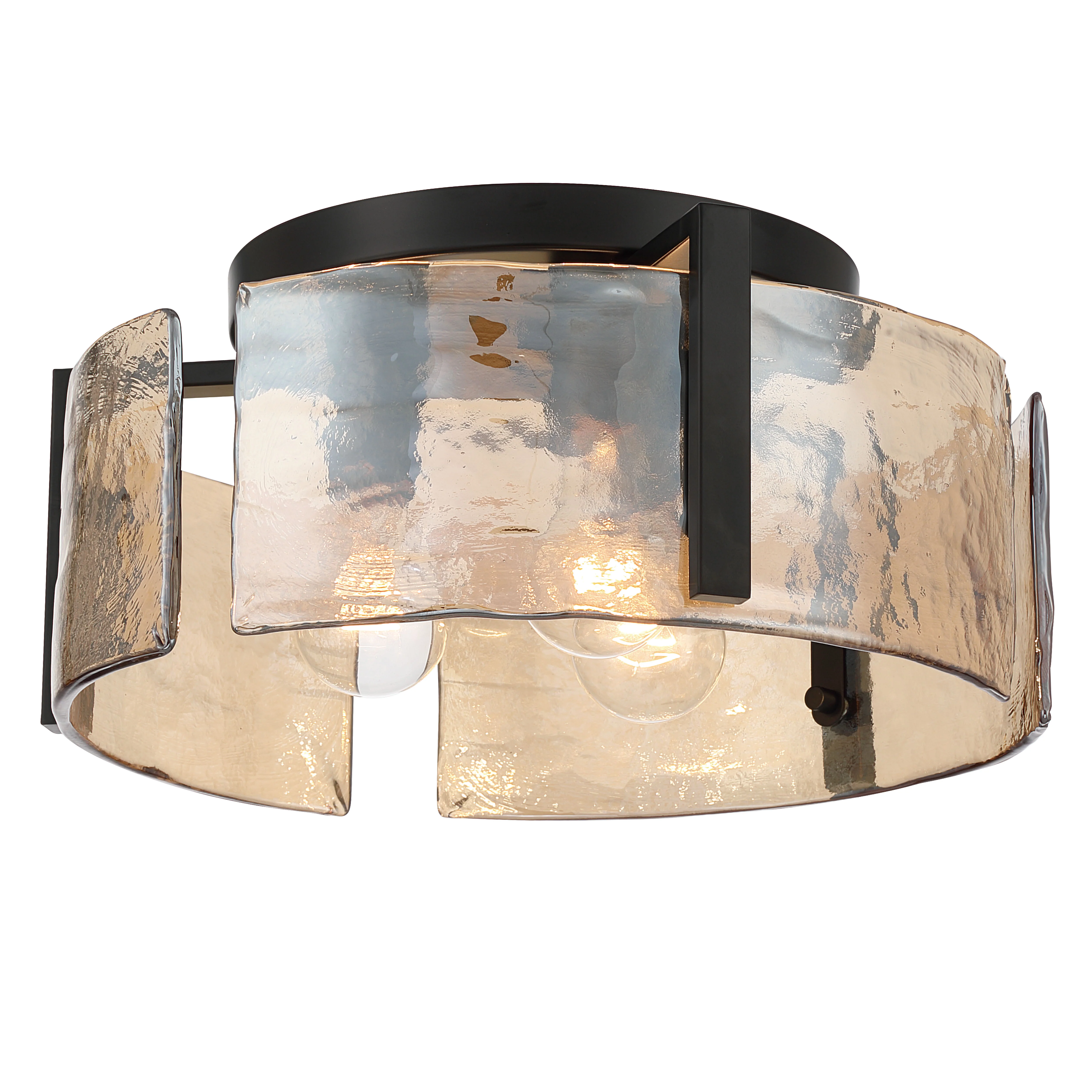Aenon 3-light Flush Mount in Matte Black with Amber Water Glass