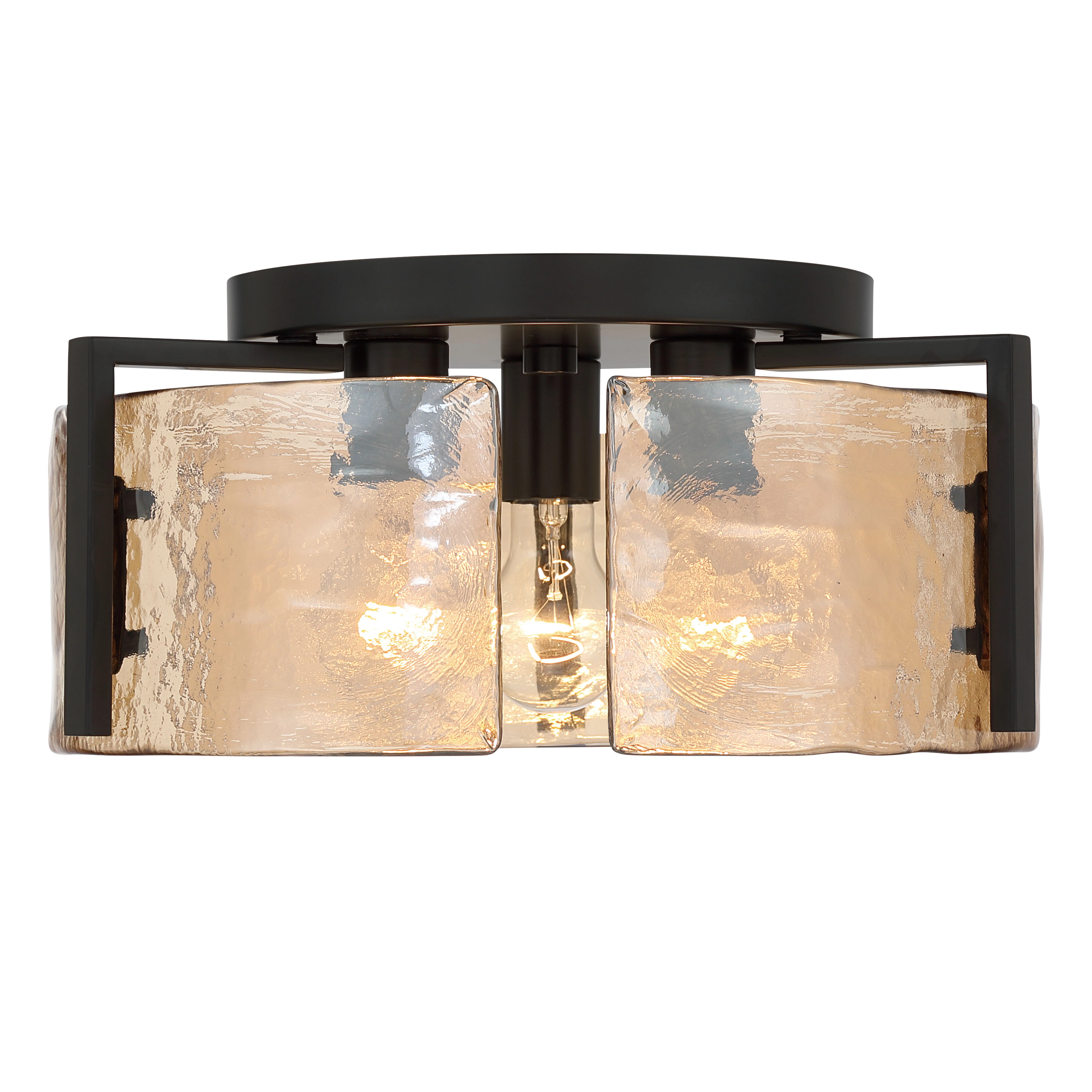 Aenon 3-light Flush Mount in Matte Black with Amber Water Glass - Image 3