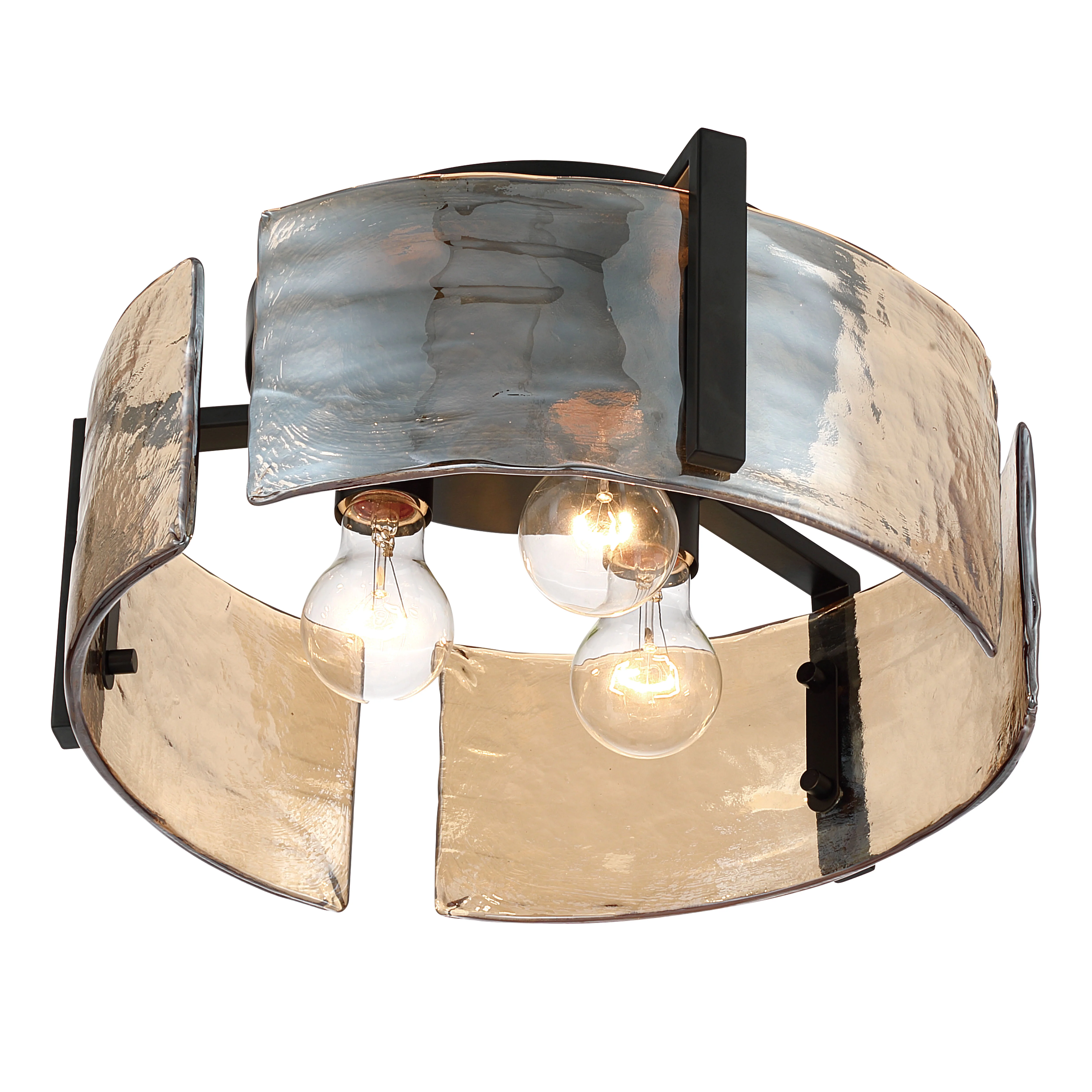 Aenon 3-light Flush Mount in Matte Black with Amber Water Glass - Image 4