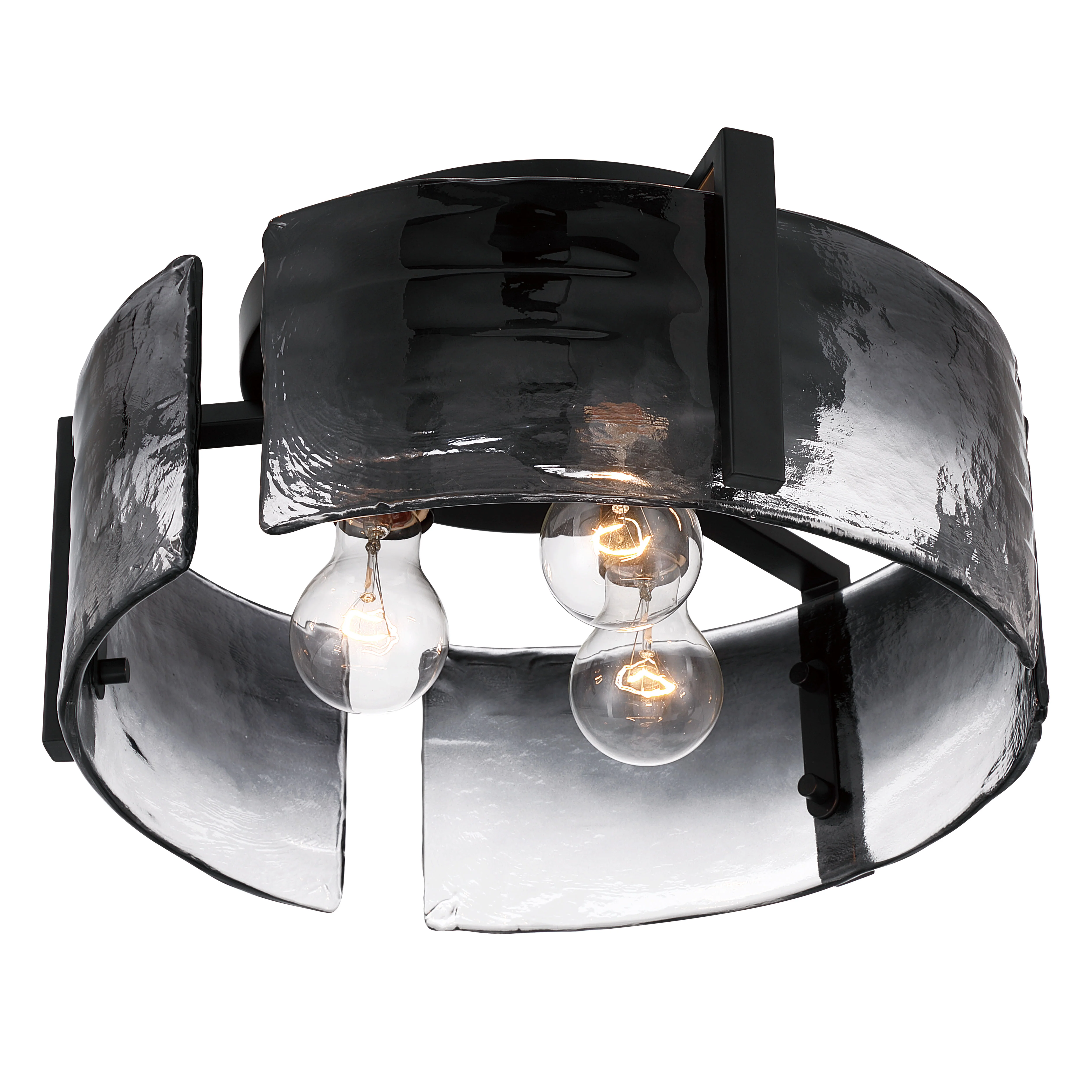 Aenon 3-light Flush Mount in Matte Black with Smokey Water Glass - Image 4