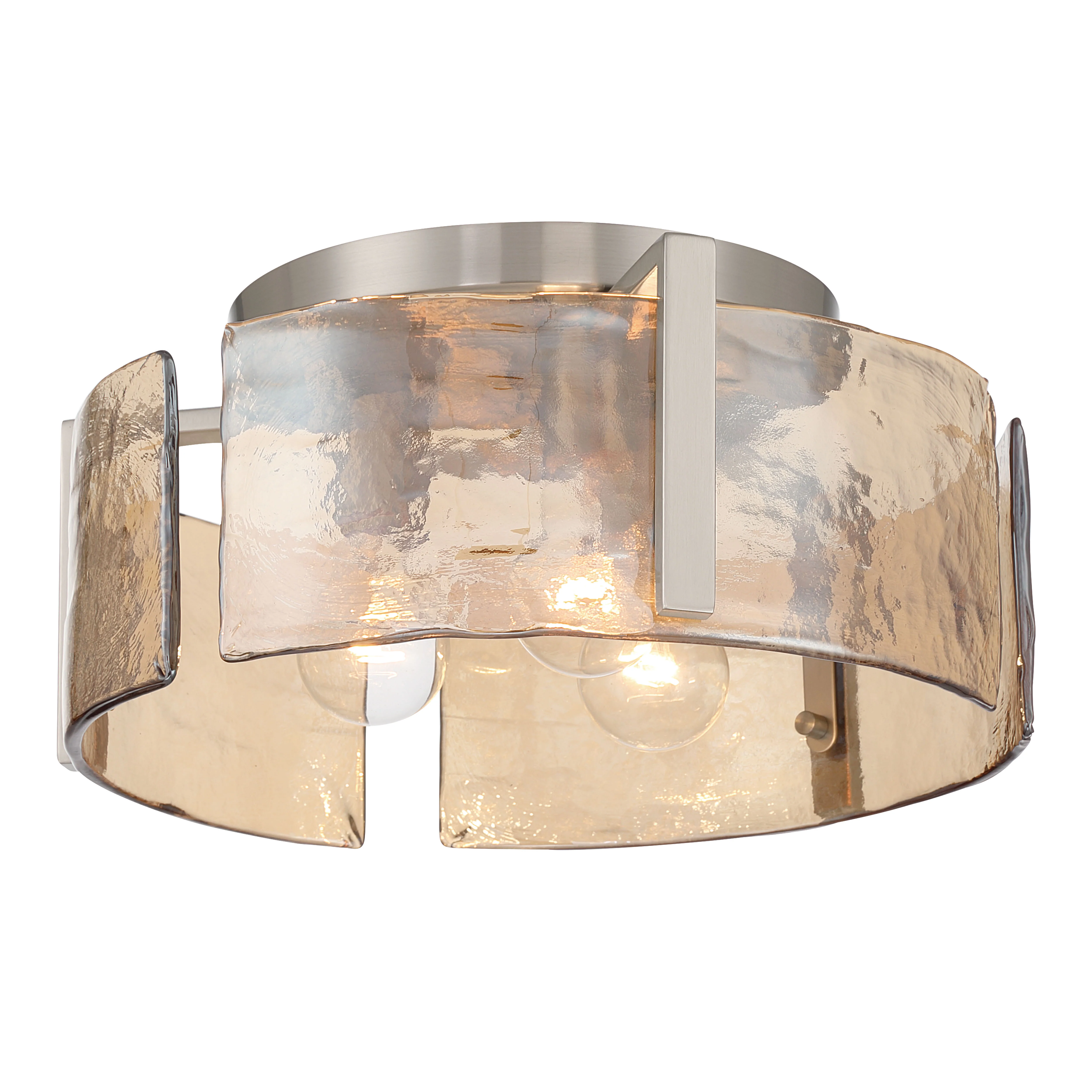 Aenon 3-light Flush Mount in Pewter with Amber Water Glass