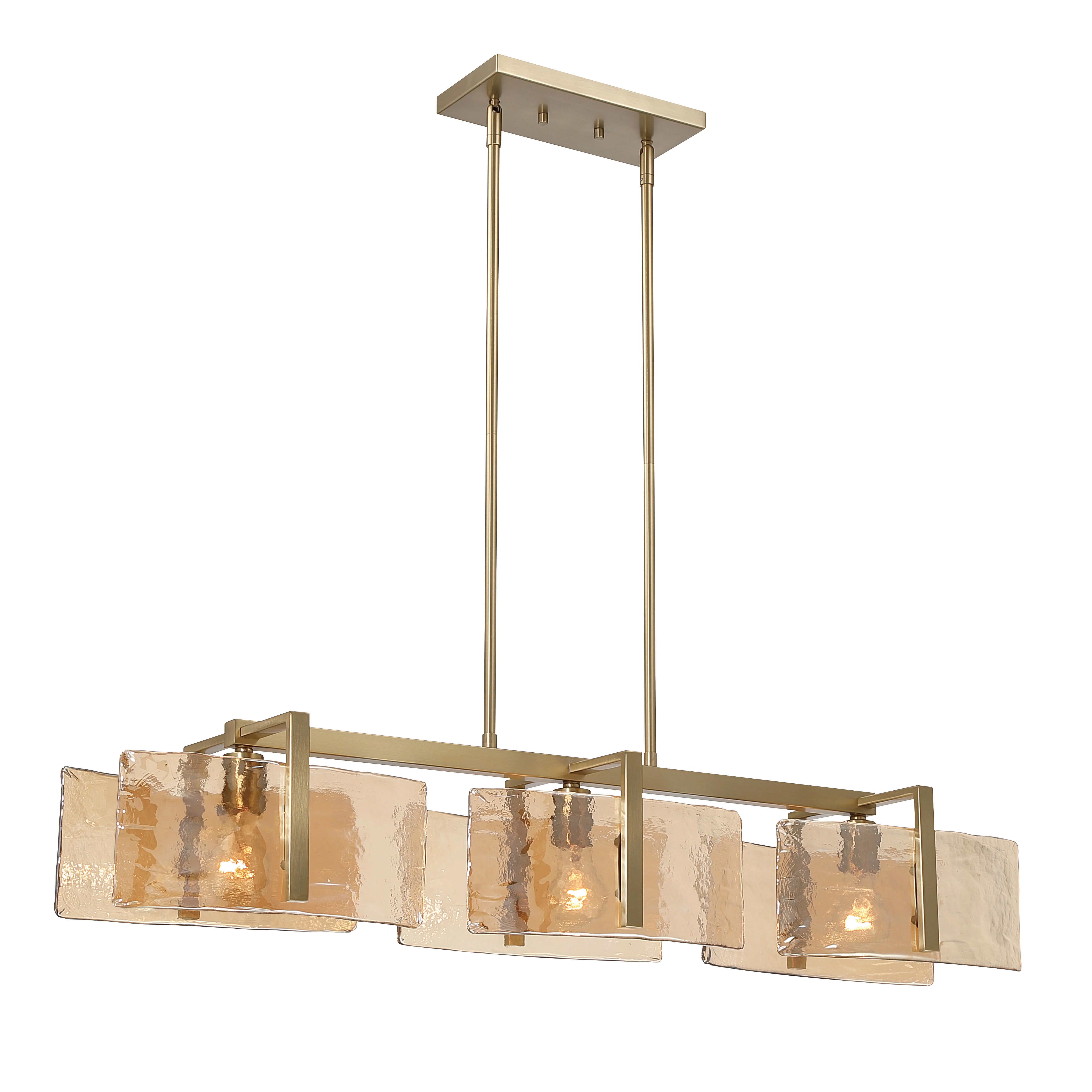 Aenon 3-light Island Light in Brushed Champagne Brass with Amber Water Glass