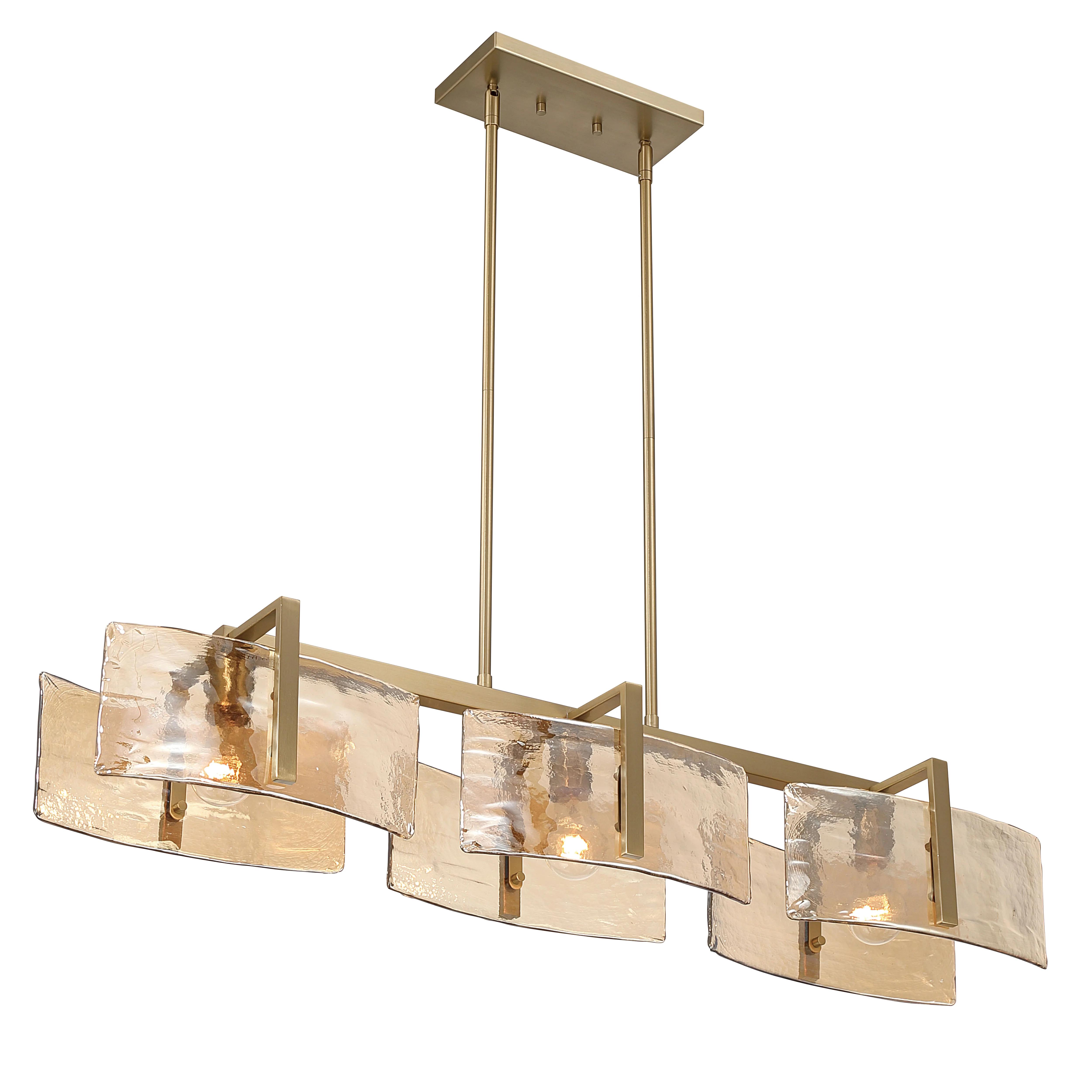 Aenon 3-light Island Light in Brushed Champagne Brass with Amber Water Glass - Image 3