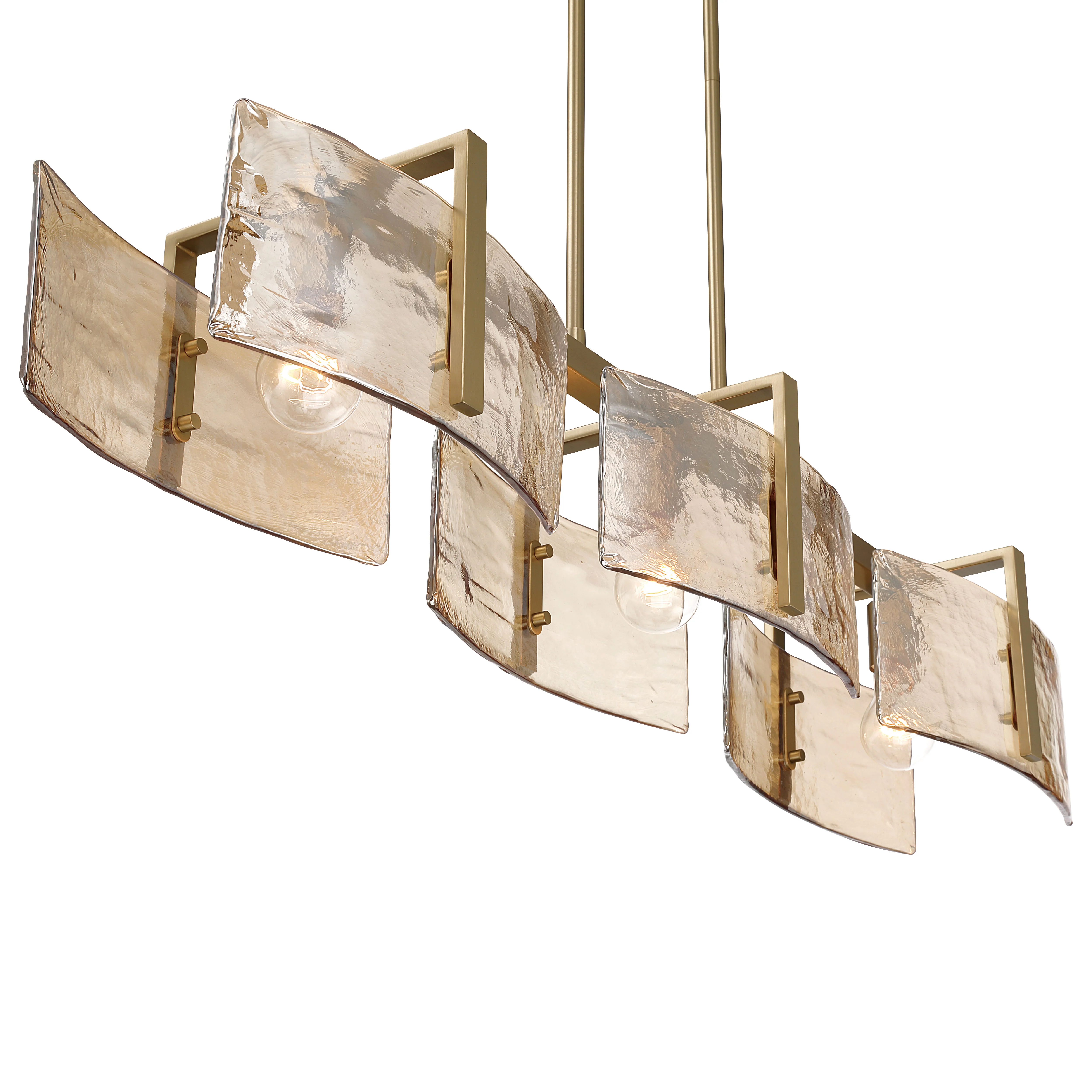 Aenon 3-light Island Light in Brushed Champagne Brass with Amber Water Glass - Image 8
