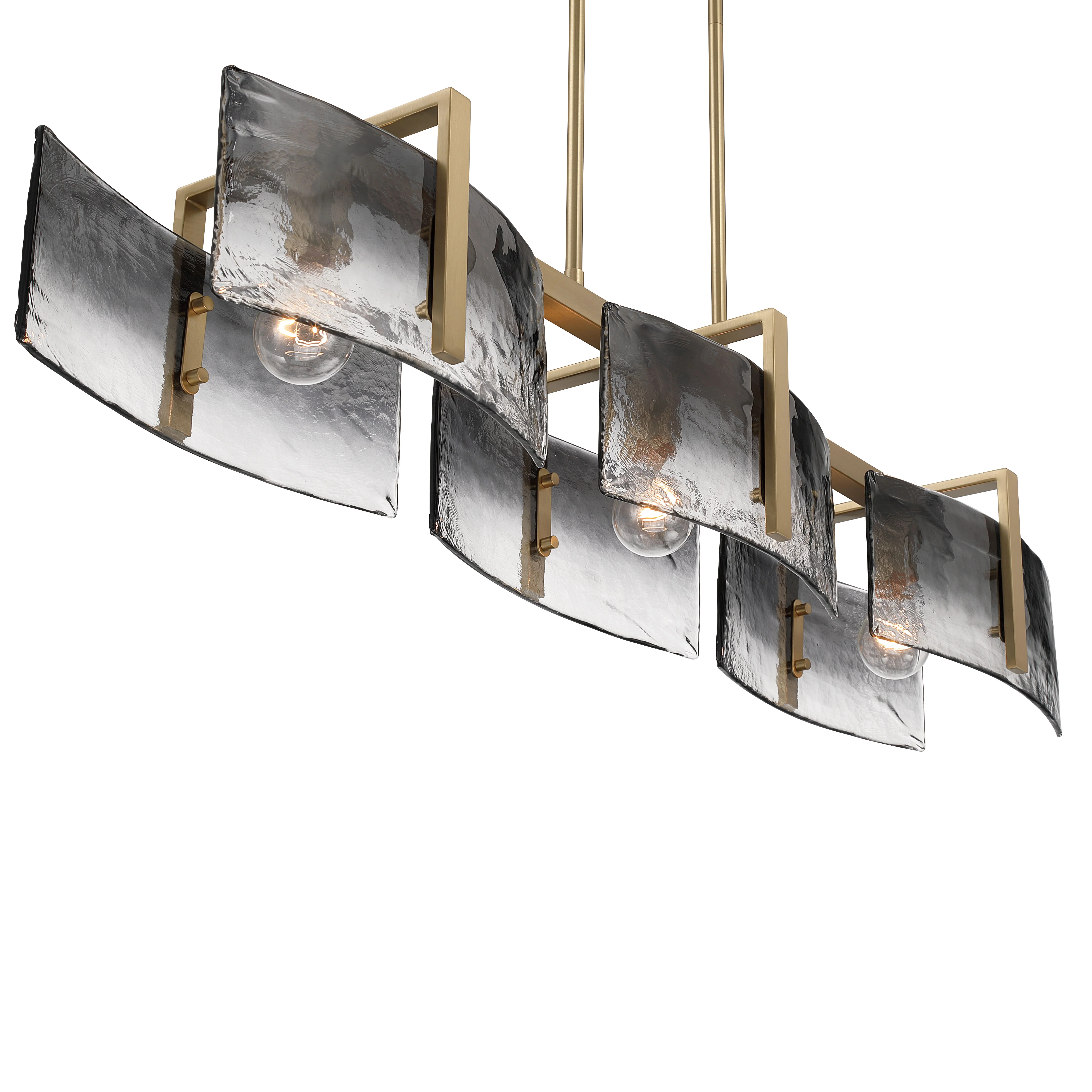 Aenon 3-light Island Light in Brushed Champagne Brass with Smokey Water Glass - Image 7