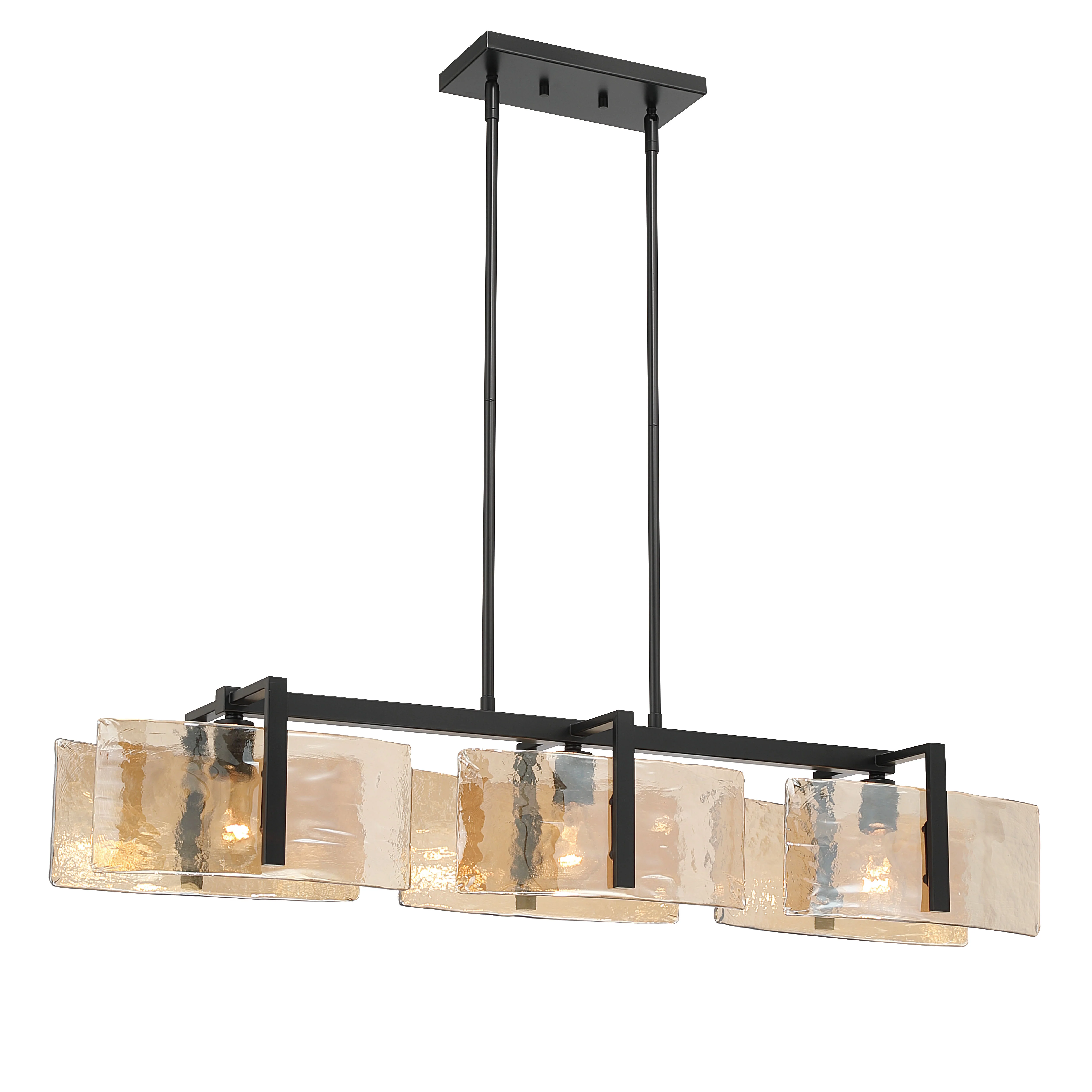 Aenon 3-light Island Light in Matte Black with Amber Water Glass